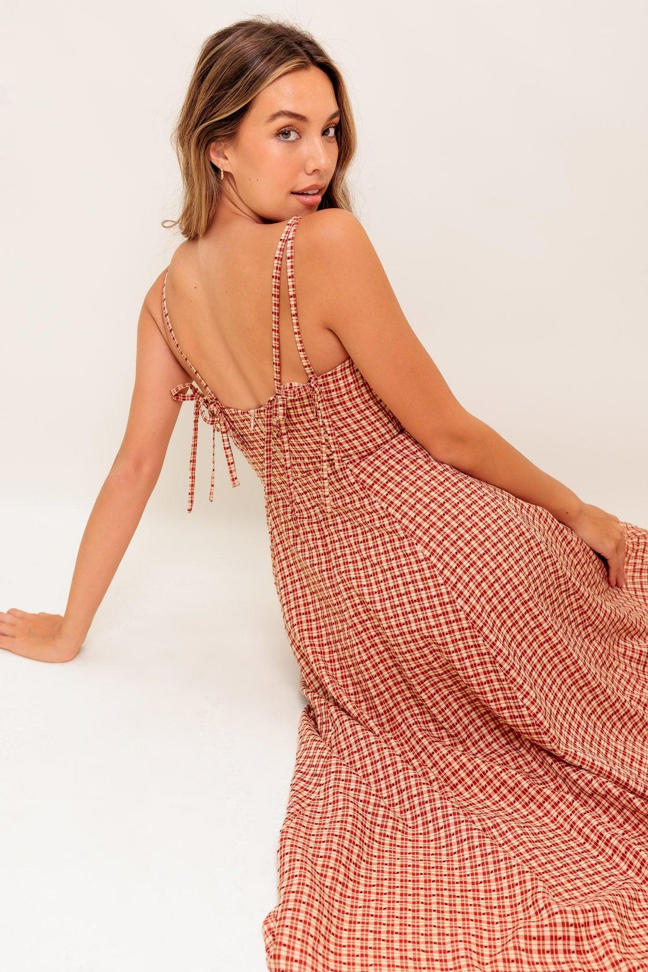 GINGHAM SUMMER WOVEN MIDI DRESS