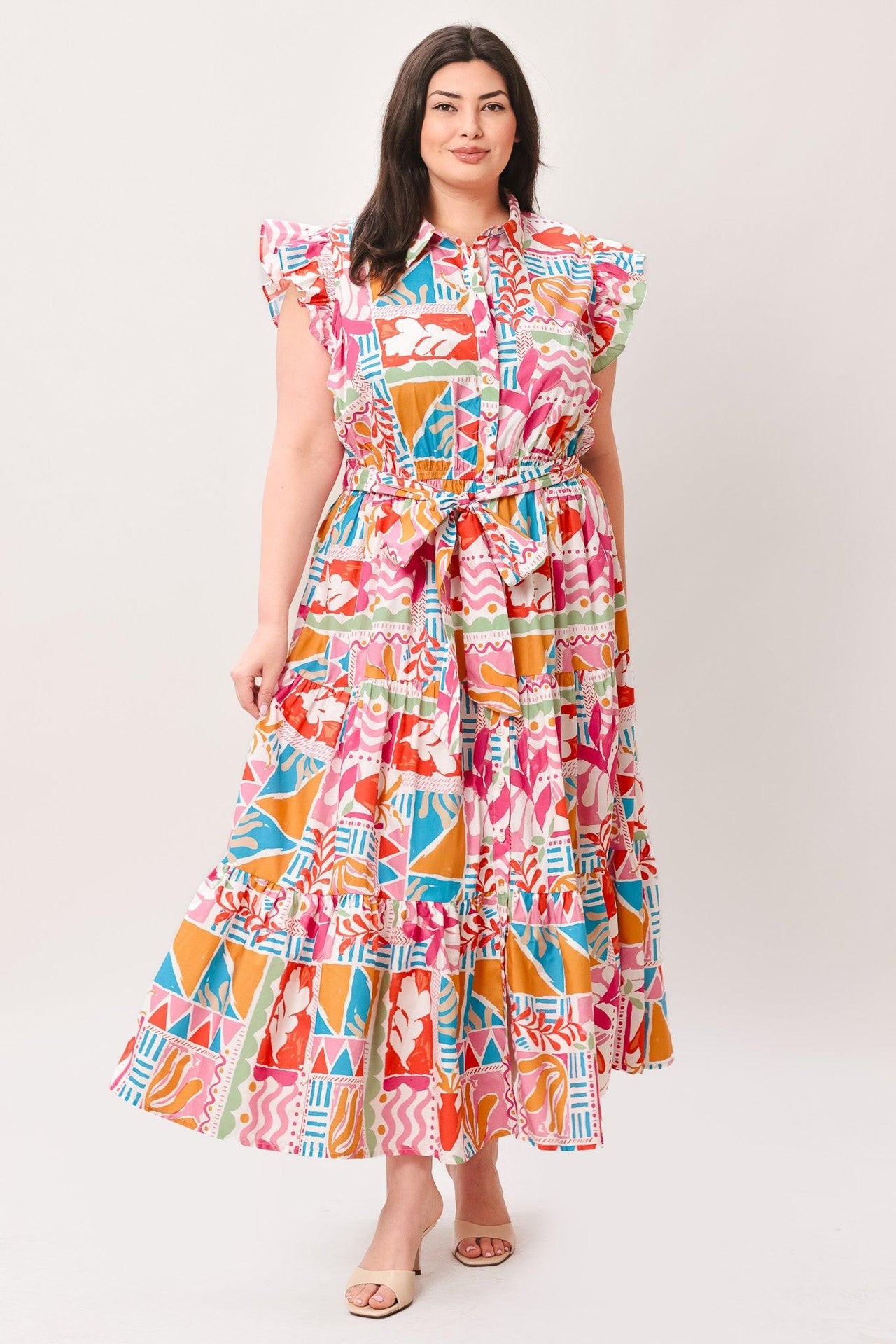 RIVIERA MOSAIC WOVEN MIDI DRESS