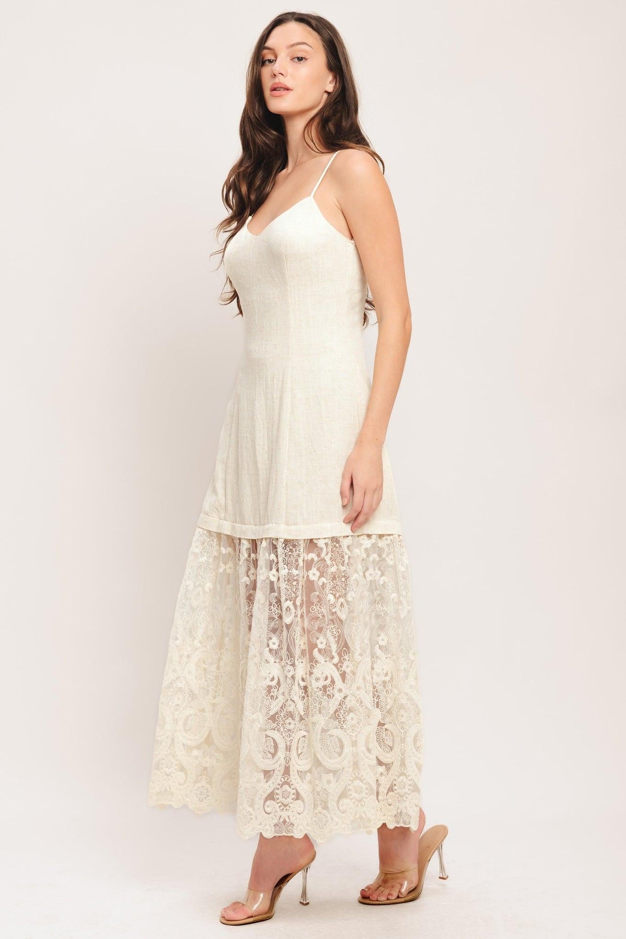 MILK PETAL WOVEN LACE MIDI DRESS
