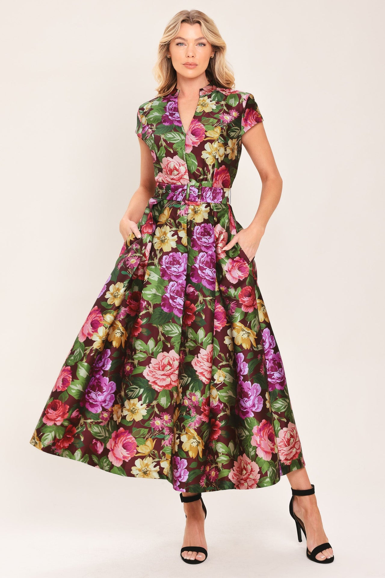 FRESH CANVAS FLORAL WOVEN MIDI DRESS