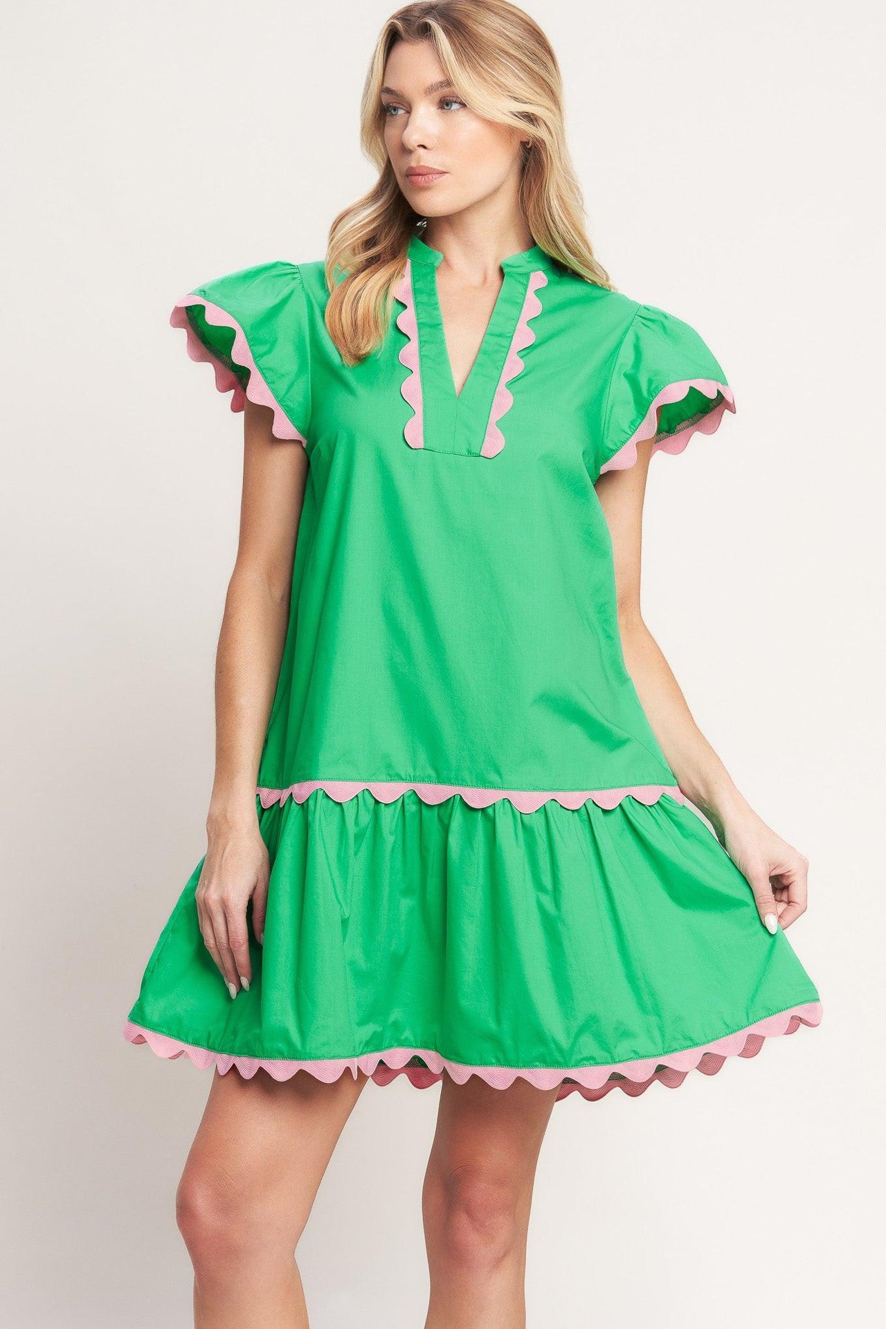 PRETTY IN GREEN WOVEN MINI DRESS