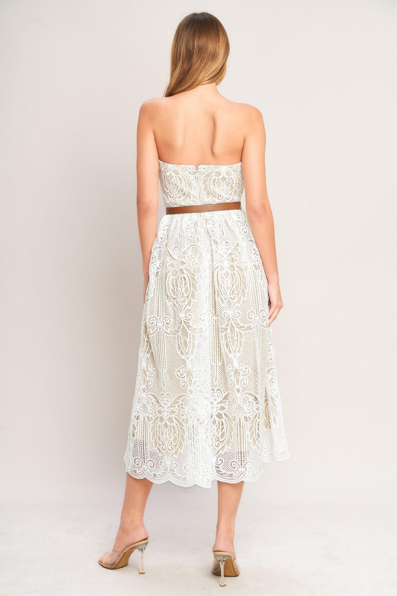ELEGANT GARDEN WOVEN LACE MIDI DRESS