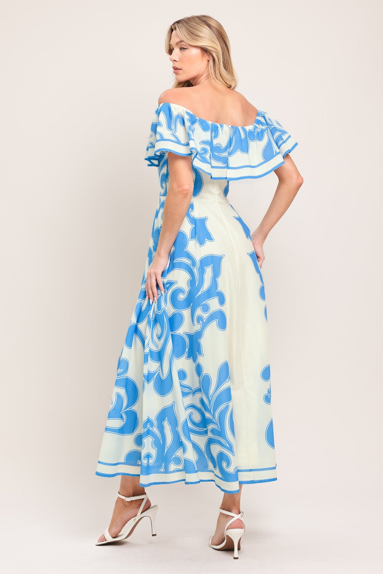 BLUE MAJOLICA WOVEN MIDI DRESS