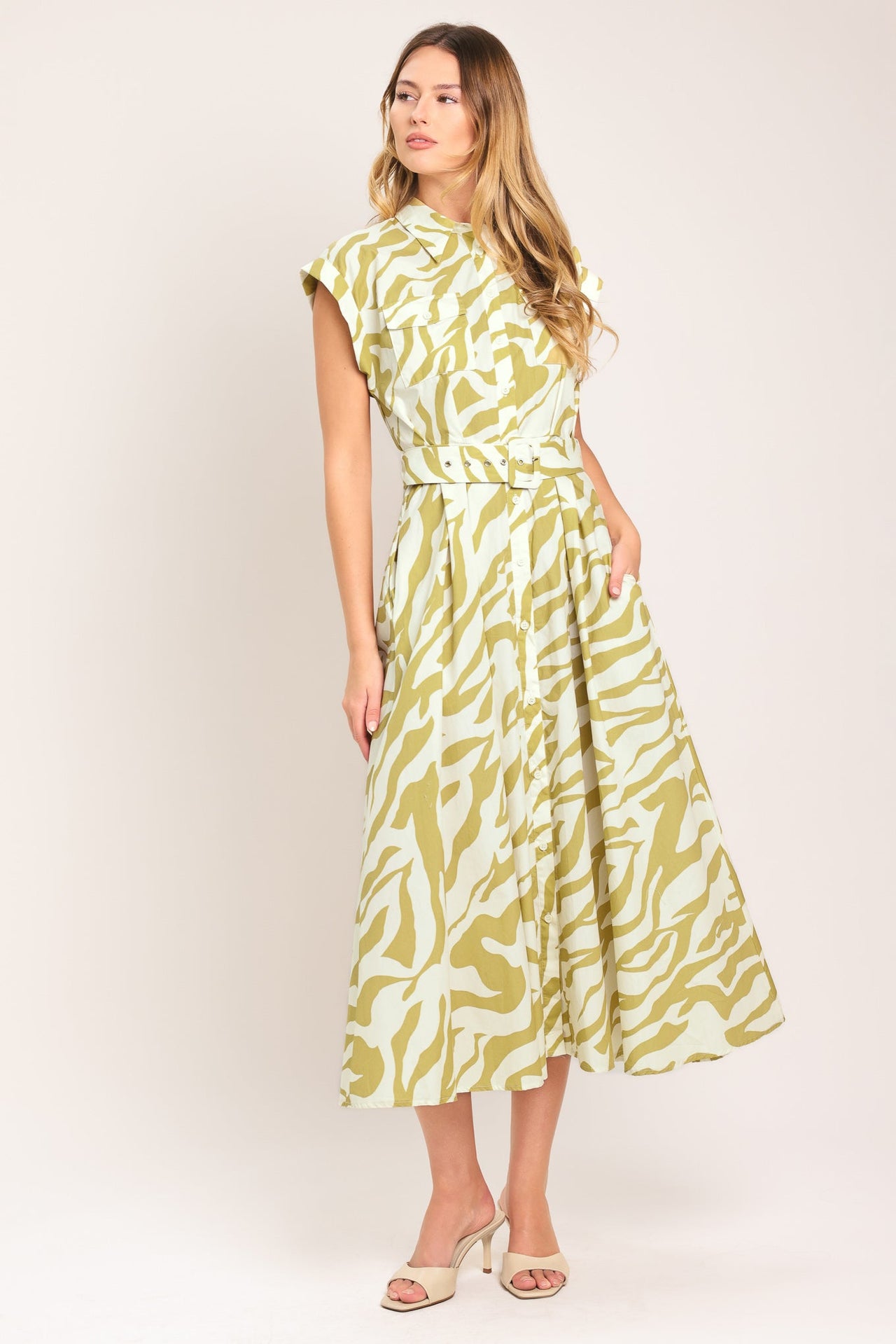 SOFT ZEBRA WOVEN MIDI SHIRT DRESS