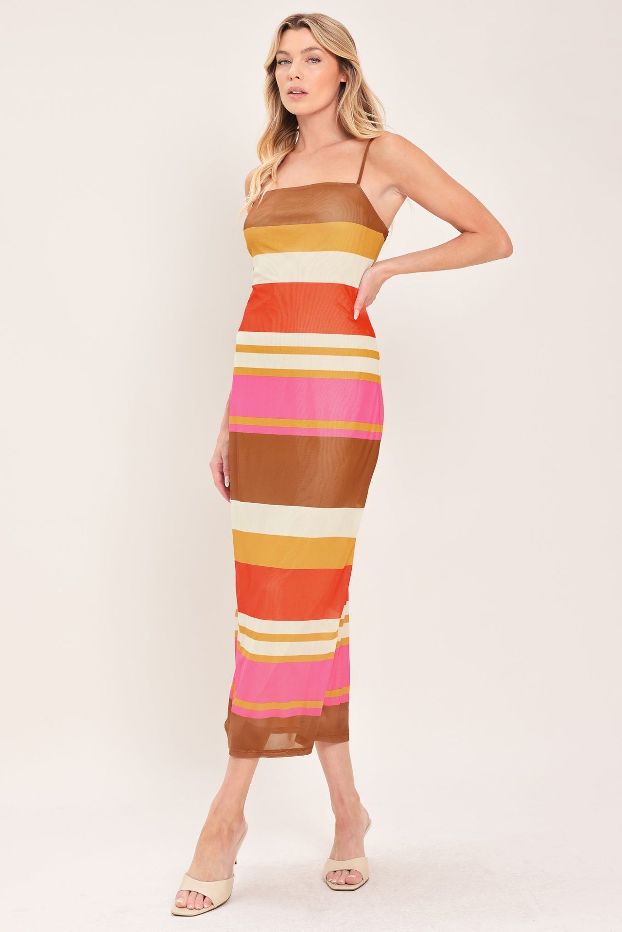 HEAT WAVES POWER MESH MIDI DRESS