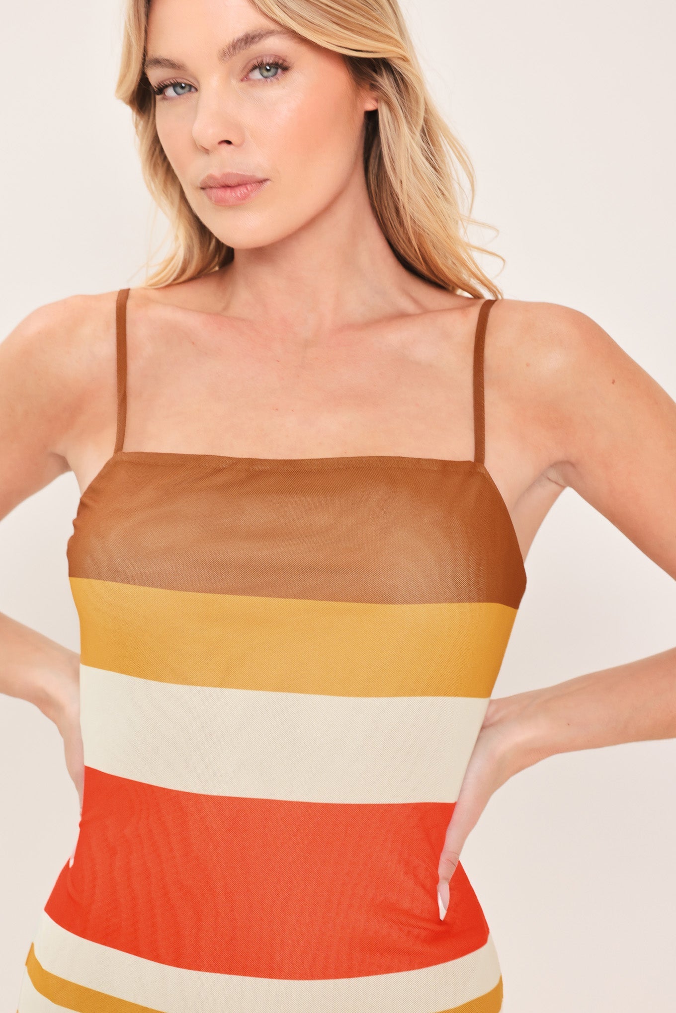 HEAT WAVES POWER MESH MIDI DRESS