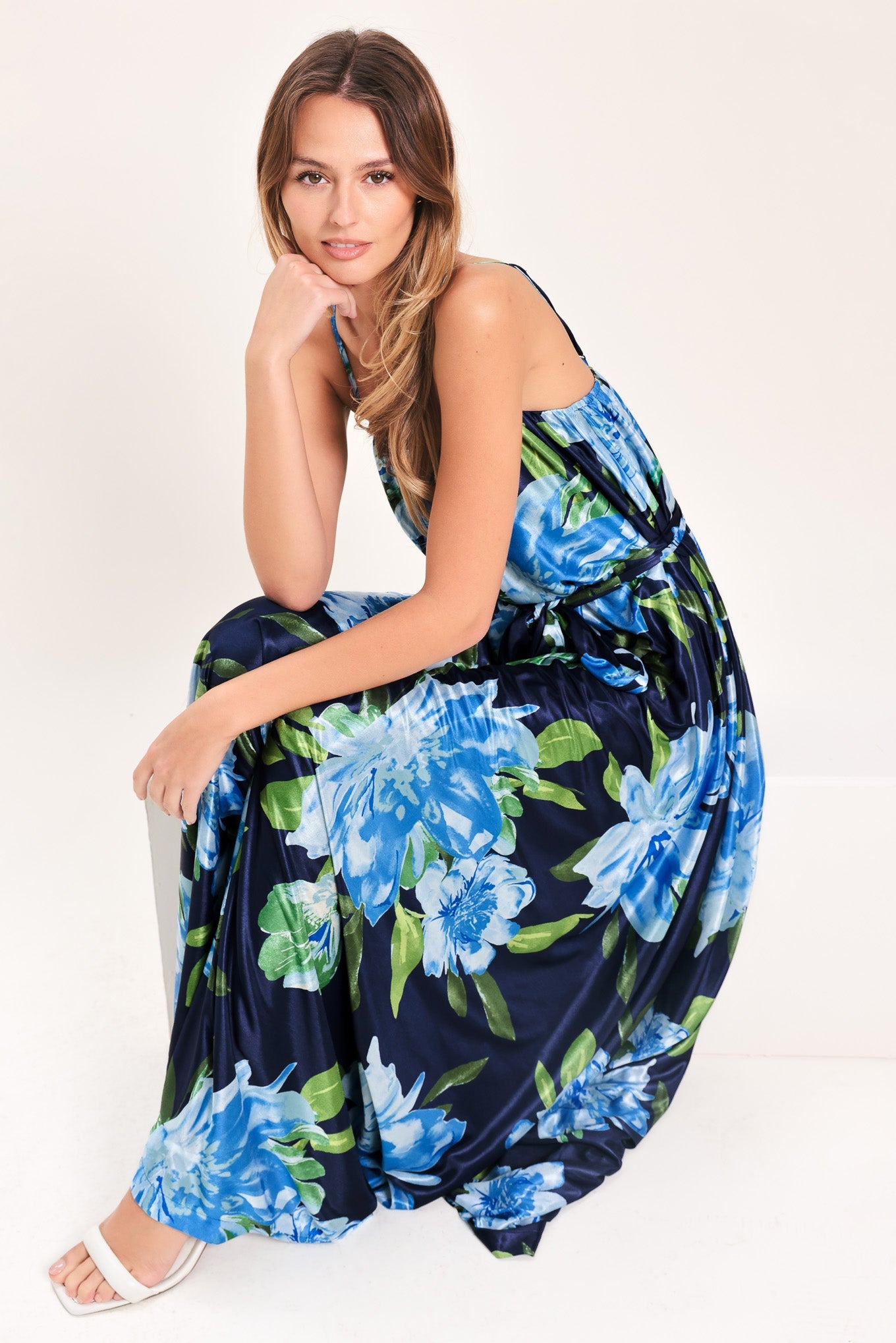 ELEGANT BLOSSOM WOVEN MAXI DRESS