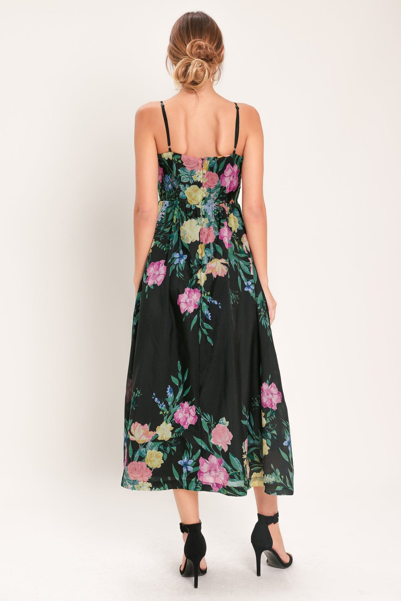 SHADOW FLORAL WOVEN MIDI DRESS