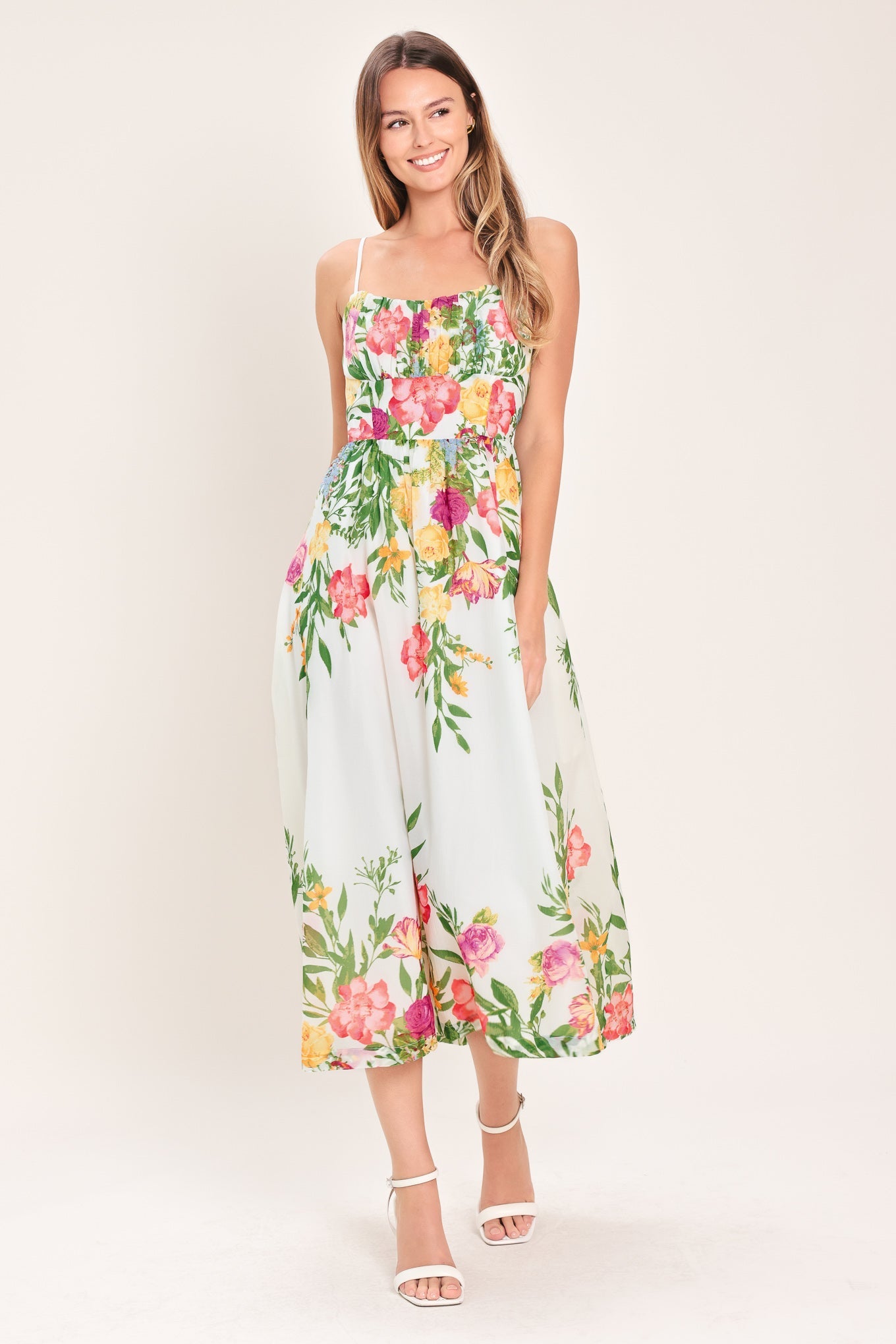 SHADOW FLORAL WOVEN MIDI DRESS