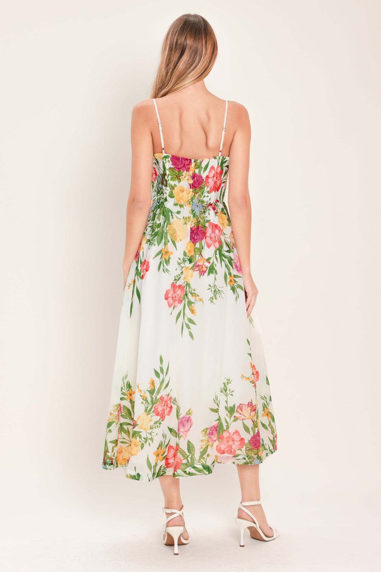SHADOW FLORAL WOVEN MIDI DRESS