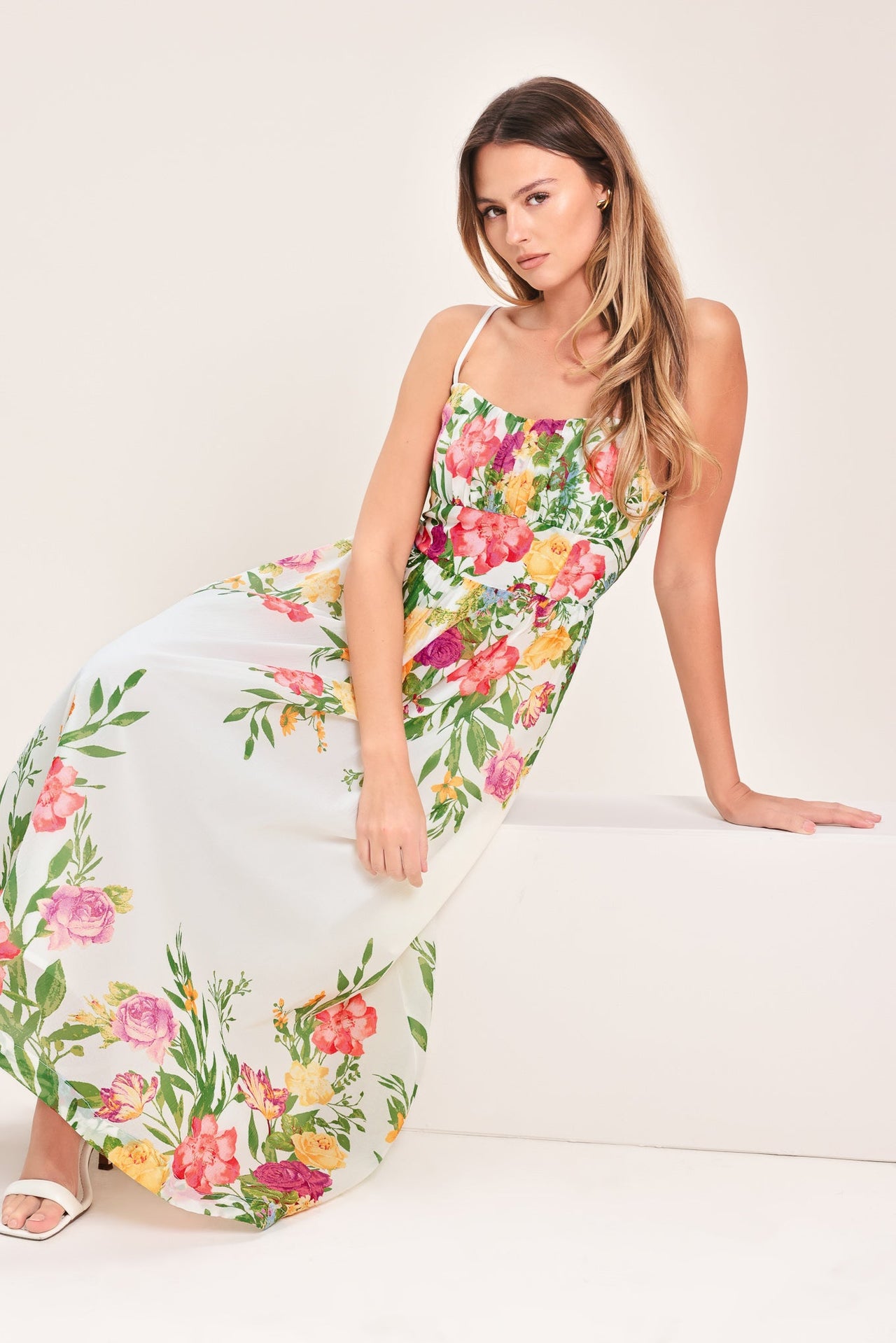 SHADOW FLORAL WOVEN MIDI DRESS
