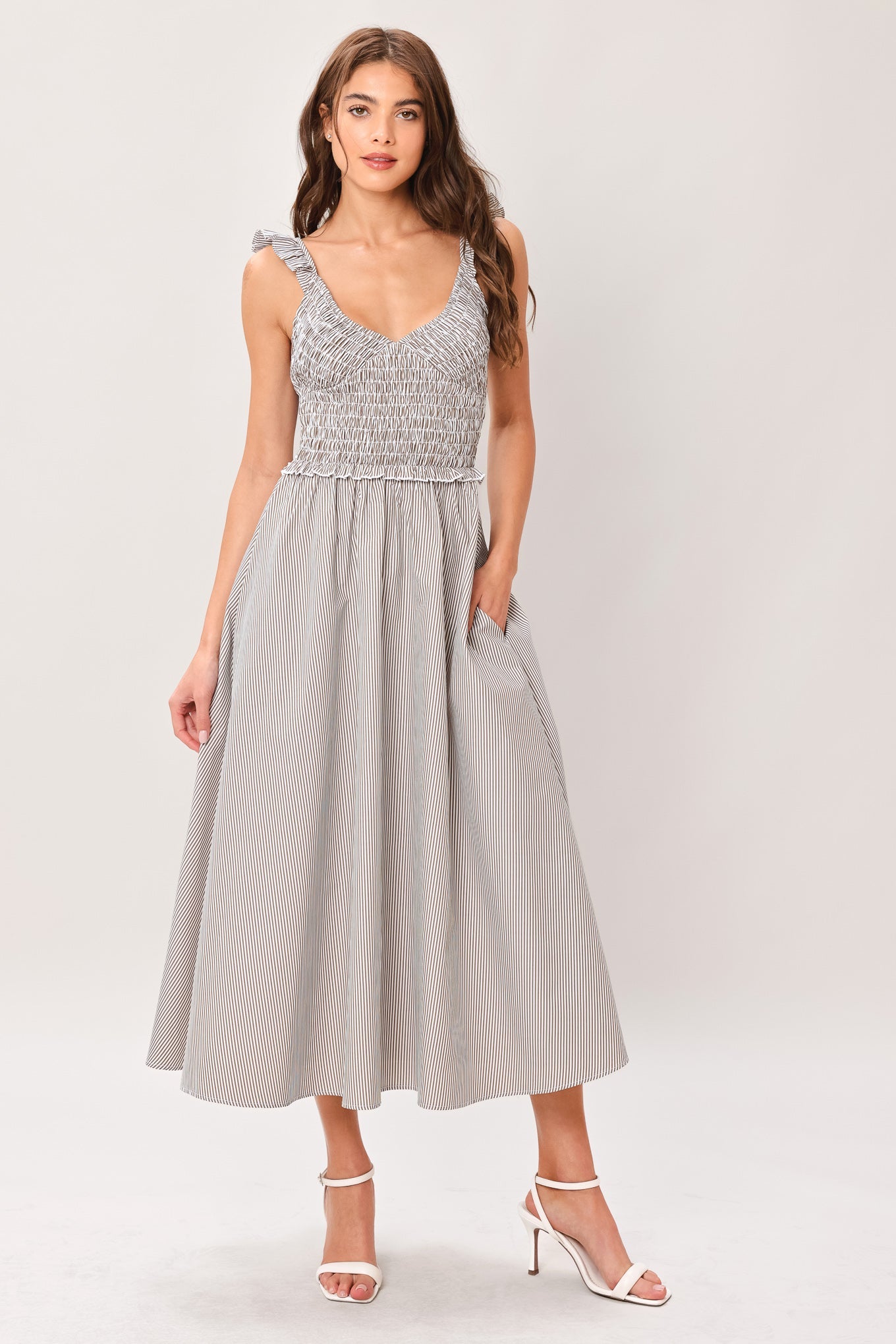 SWEET STRIPE WOVEN MIDI DRESS