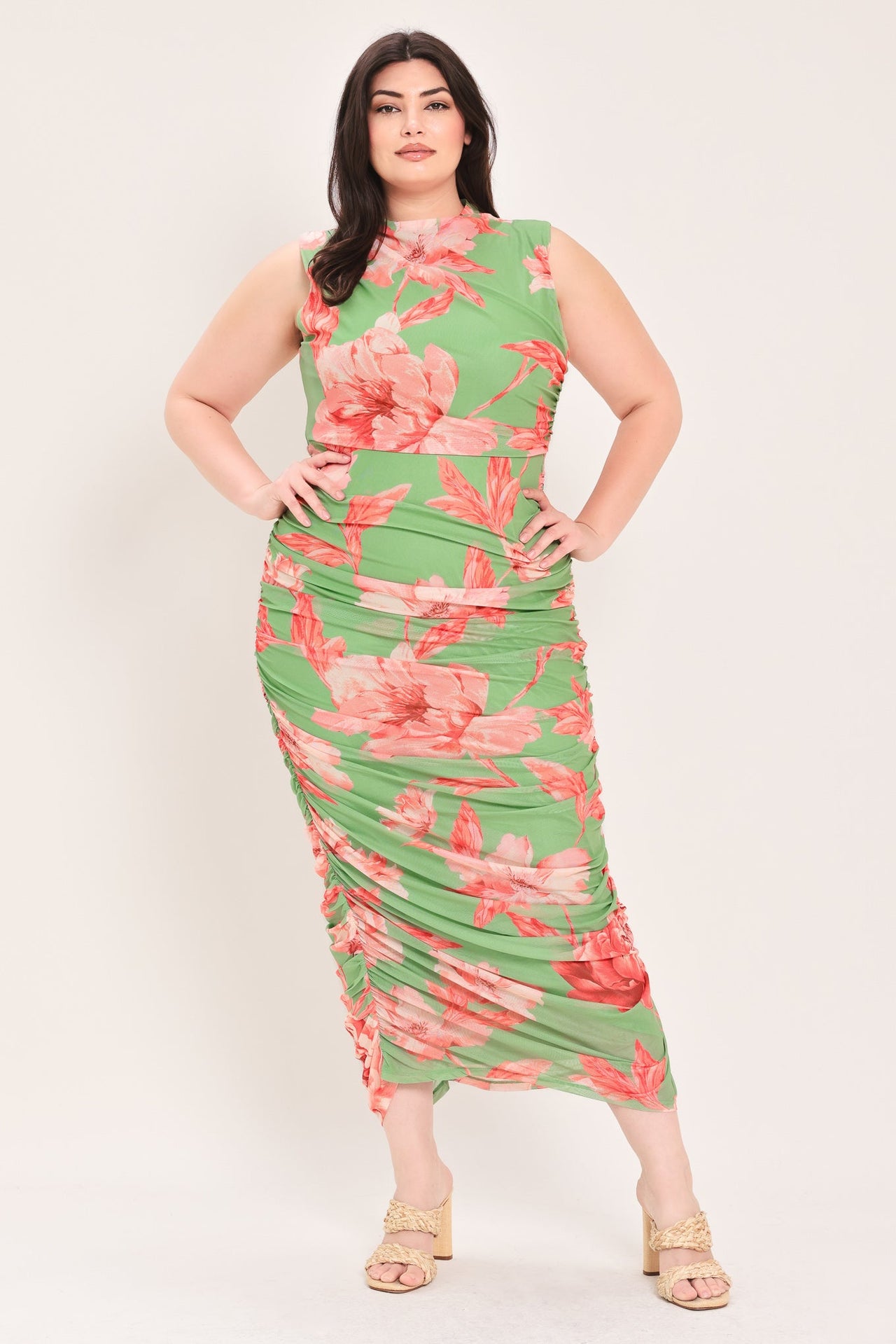 PARADISE GLOW POWER MESH MIDI DRESS