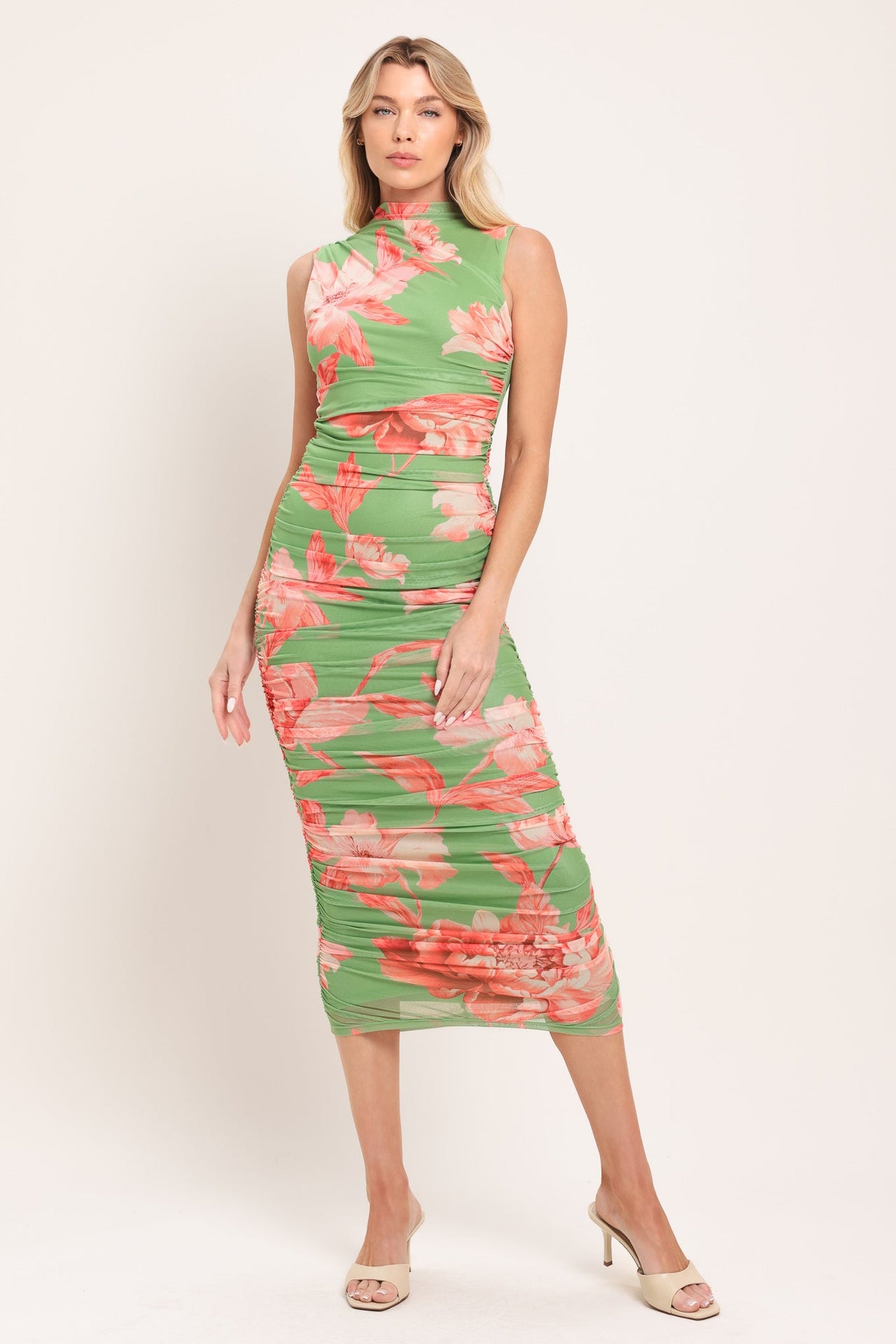 PARADISE GLOW POWER MESH MIDI DRESS