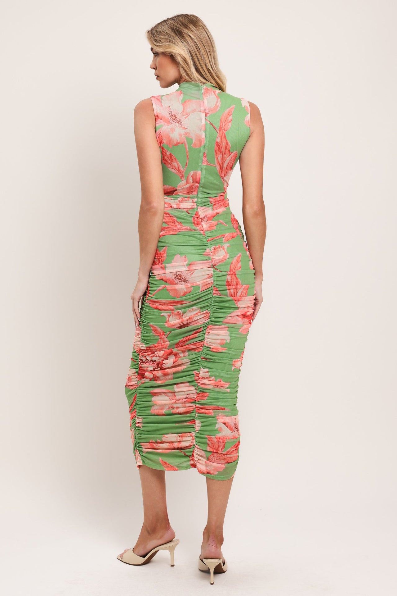 PARADISE GLOW POWER MESH MIDI DRESS