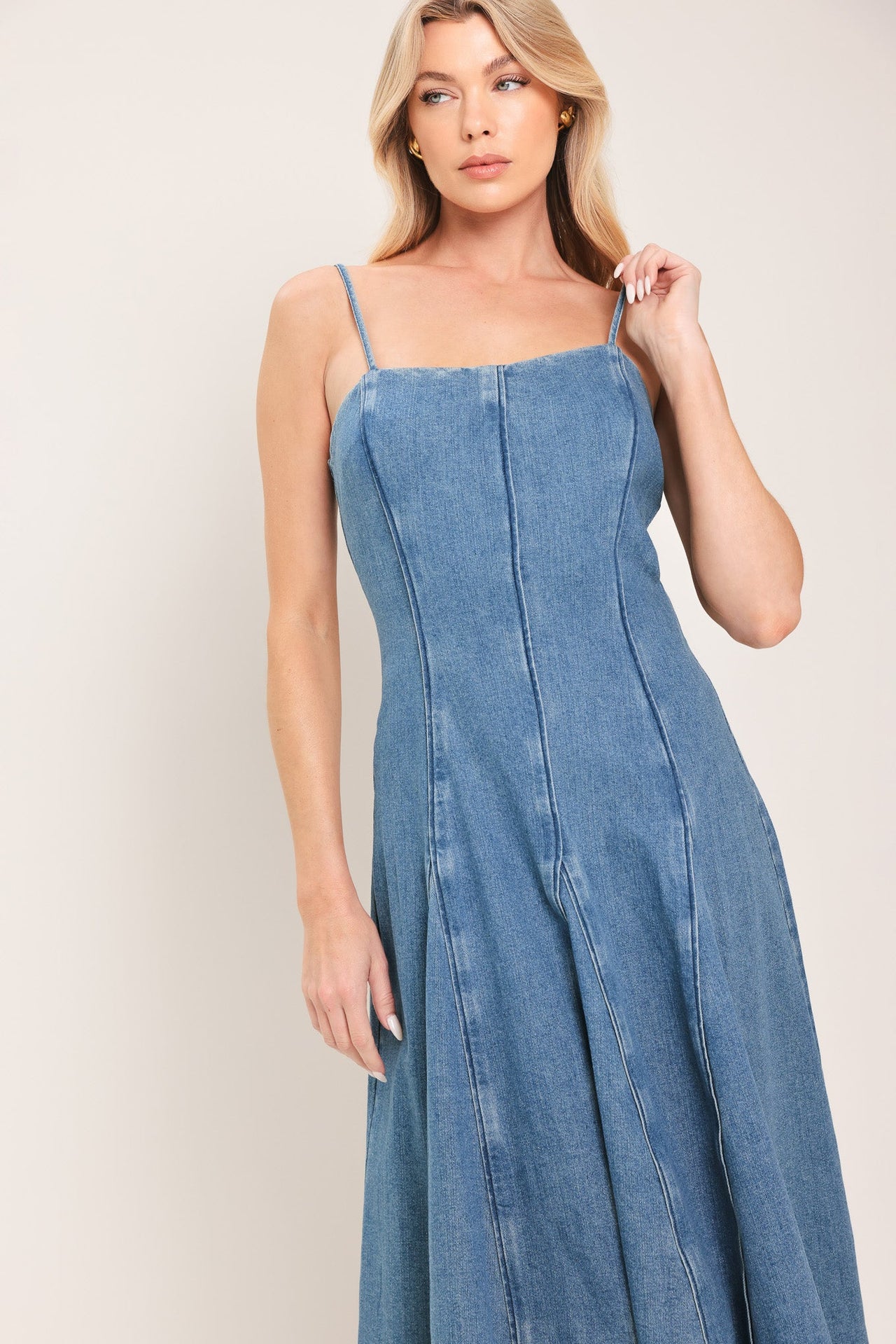 INDIGO WHISPER DENIM MIDI DRESS