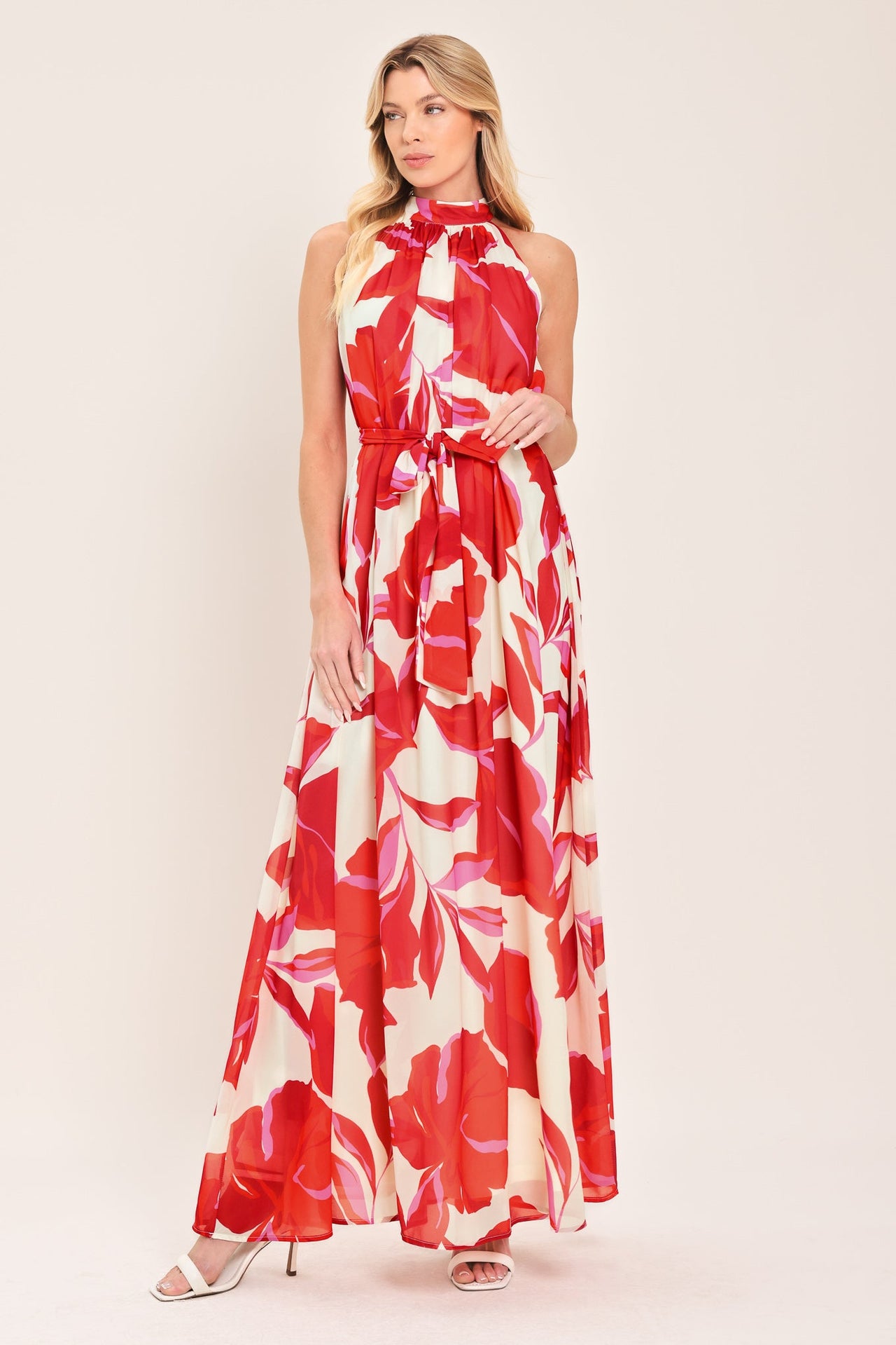 FIJI FLOWER HALTER WOVEN MAXI DRESS