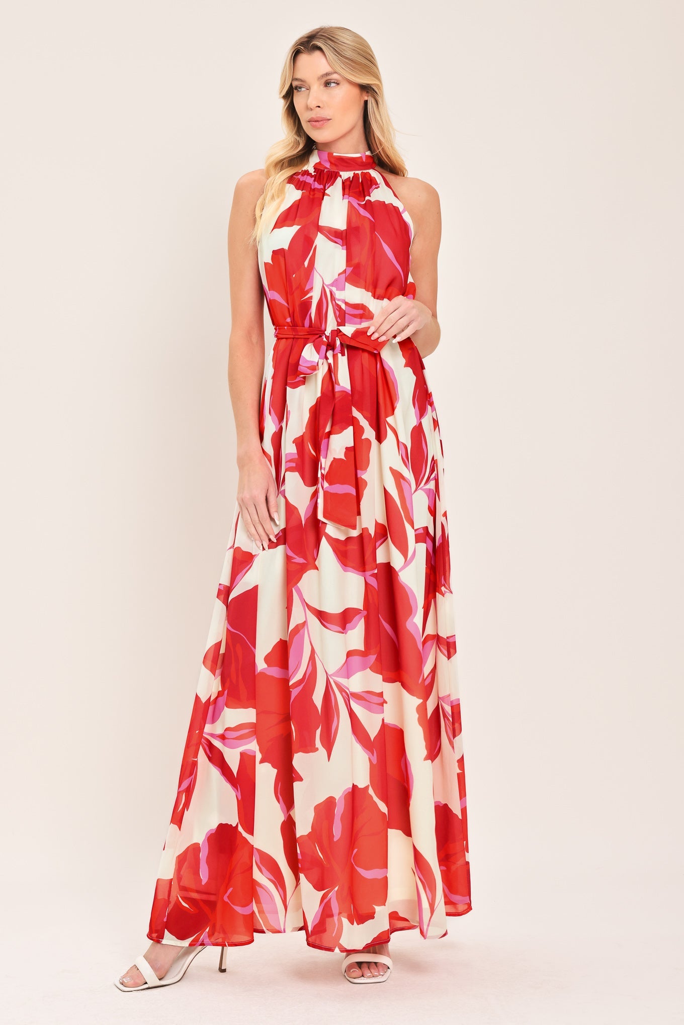 FIJI FLOWER HALTER WOVEN MAXI DRESS