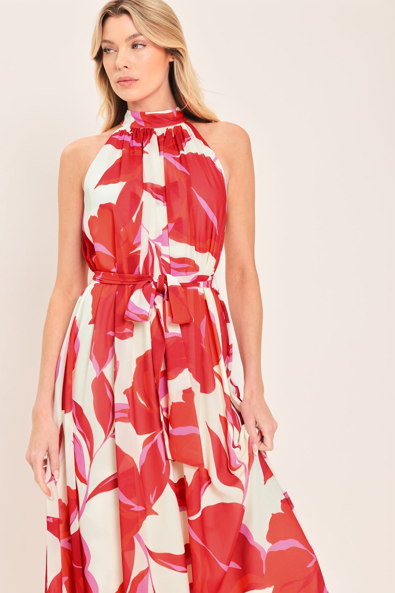 FIJI FLOWER HALTER WOVEN MAXI DRESS