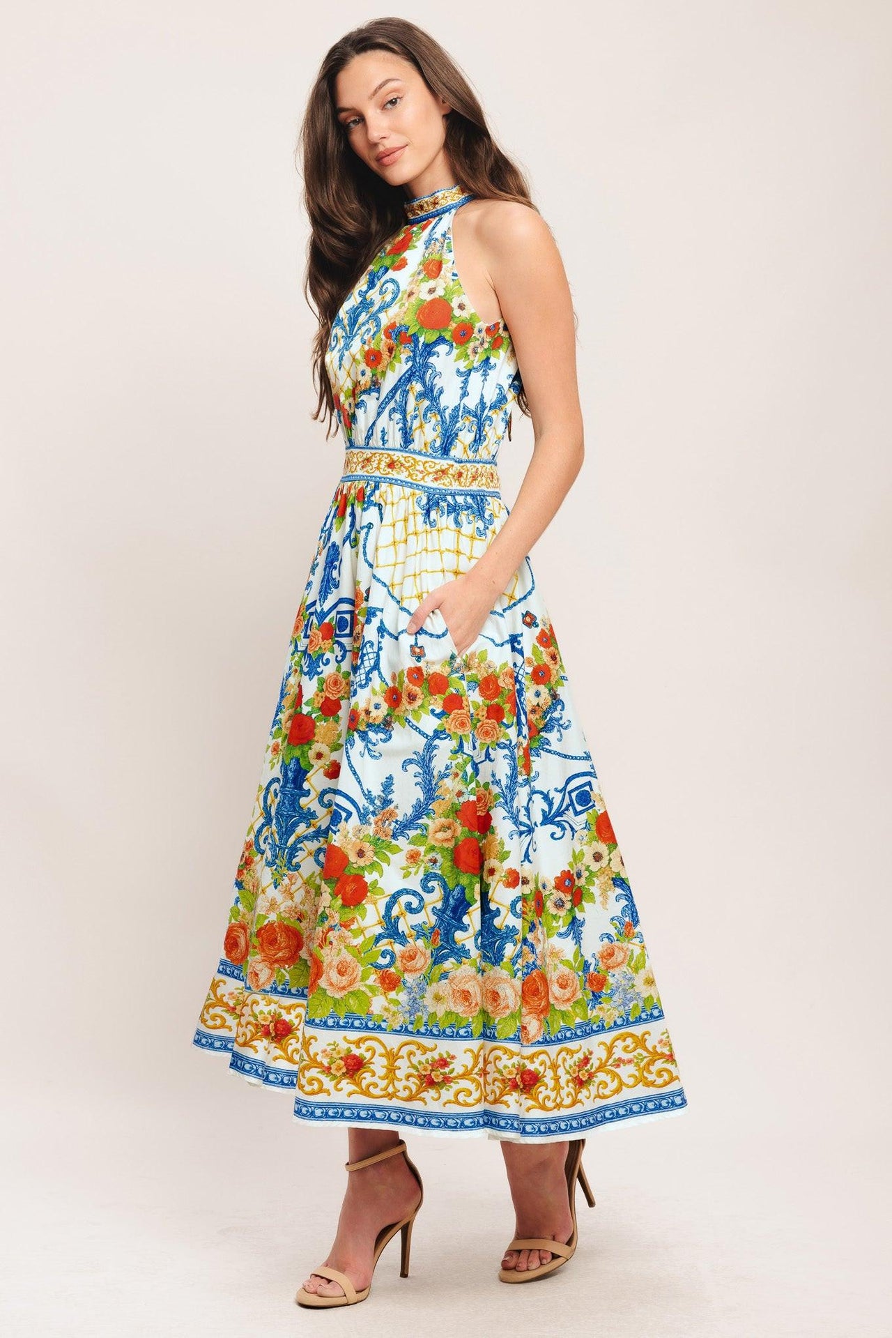 CERAMIC FLORA WOVEN MIDI DRESS