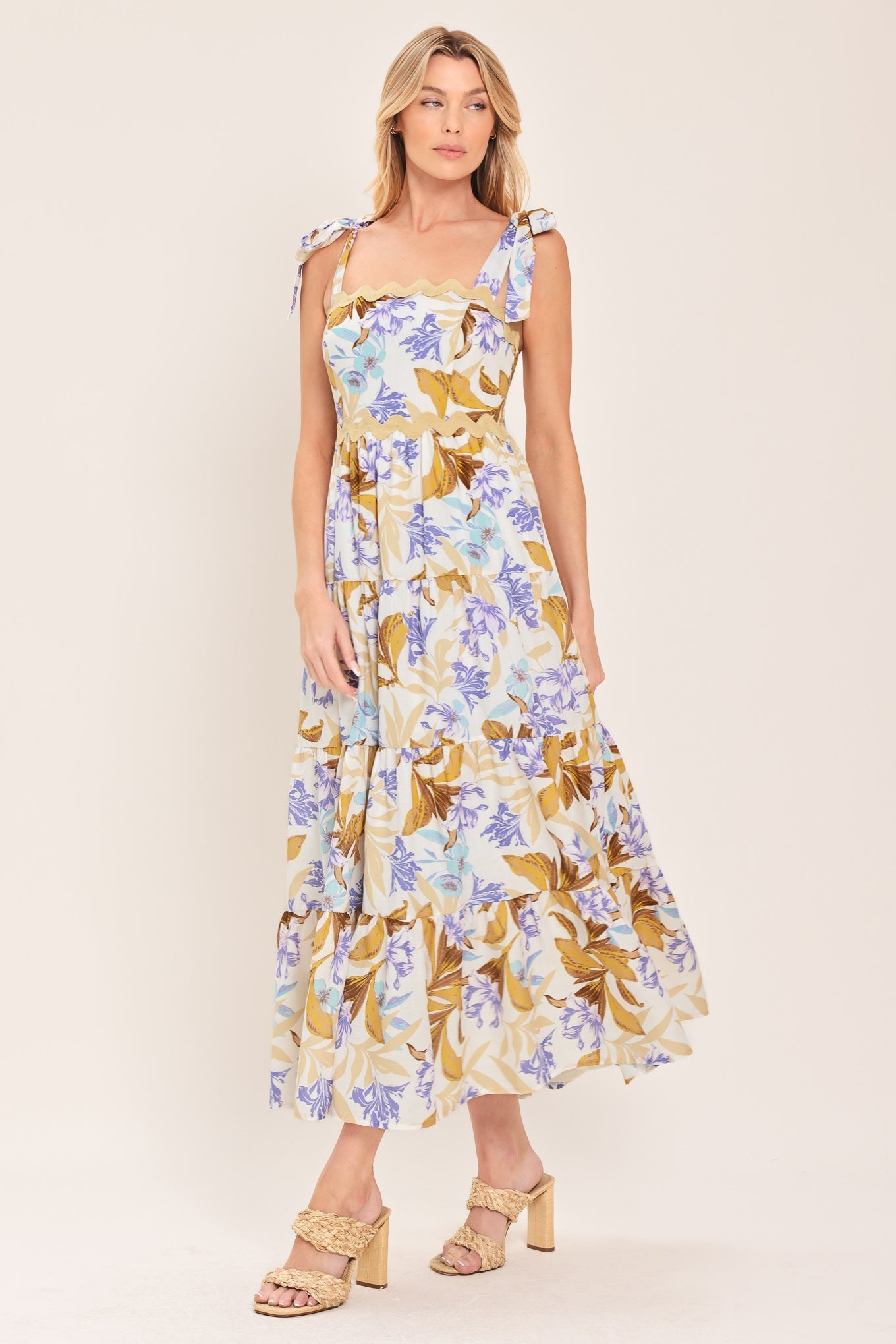 SOFTLY SUNKISSED WOVEN MIDI DRESS