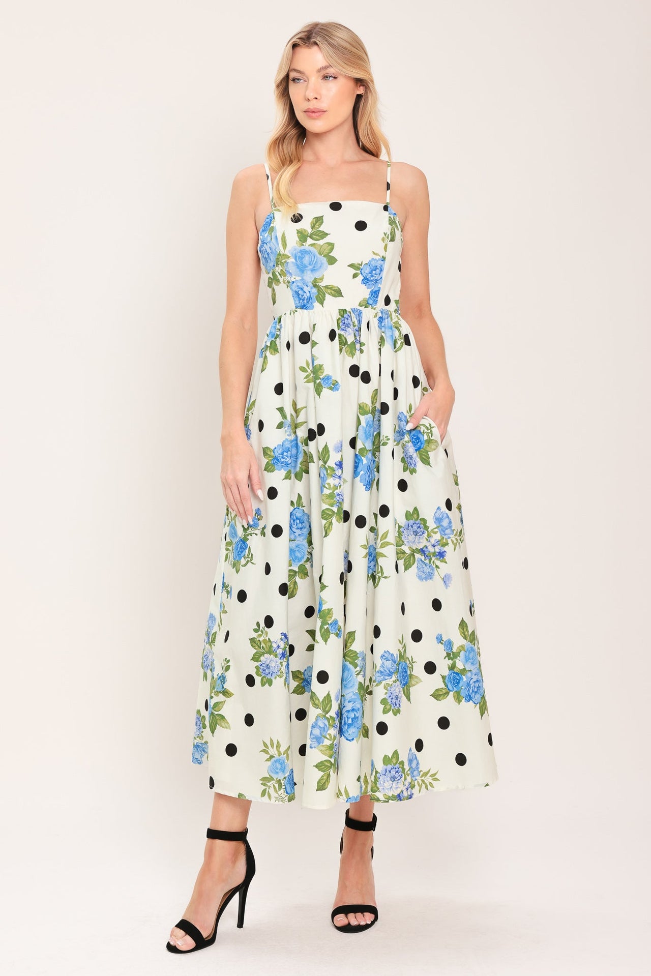 RETRO FLORA WOVEN MIDI DRESS