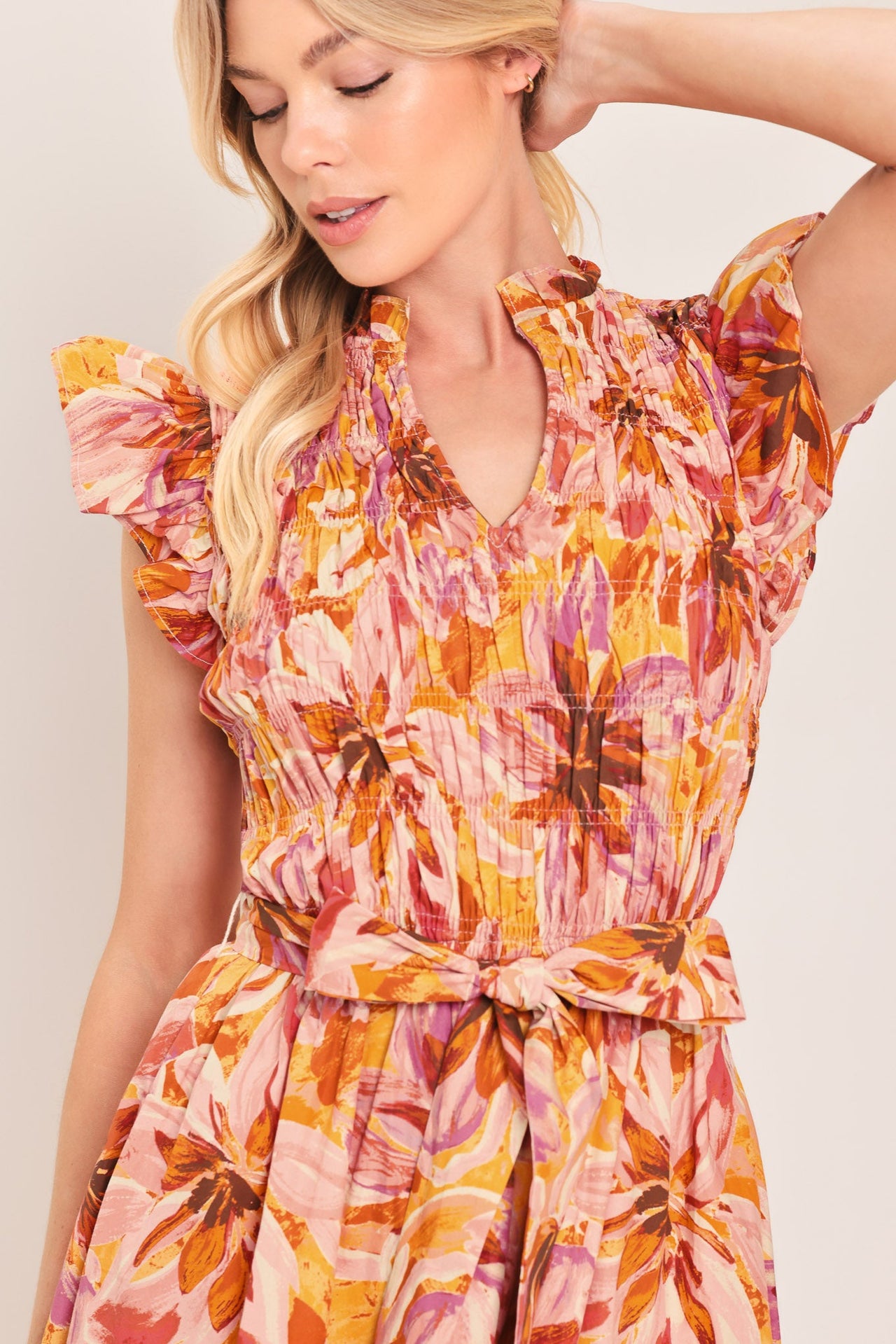 APRICOT BLOSSOM WOVEN MIDI DRESS