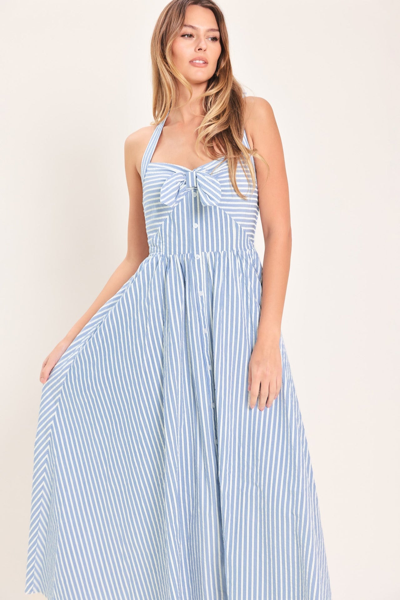 FRESH DAY STRIPE WOVEN MIDI DRESS
