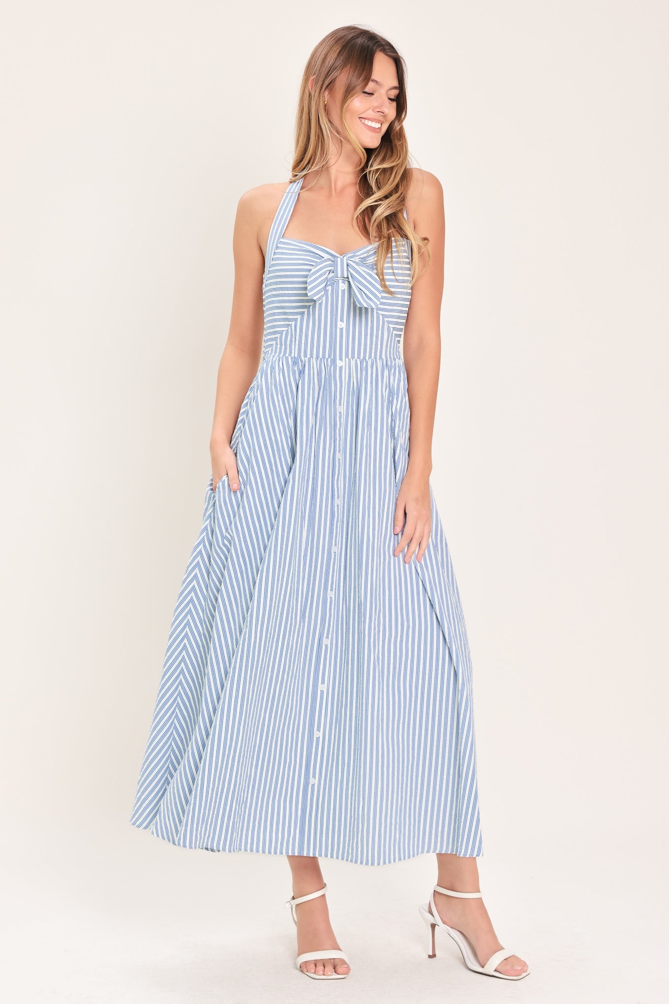 FRESH DAY STRIPE WOVEN MIDI DRESS
