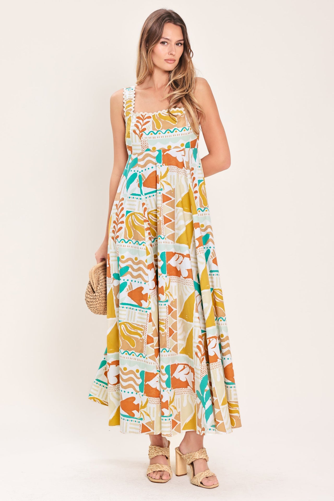 SUNSET MOSAIC WOVEN MIDI DRESS