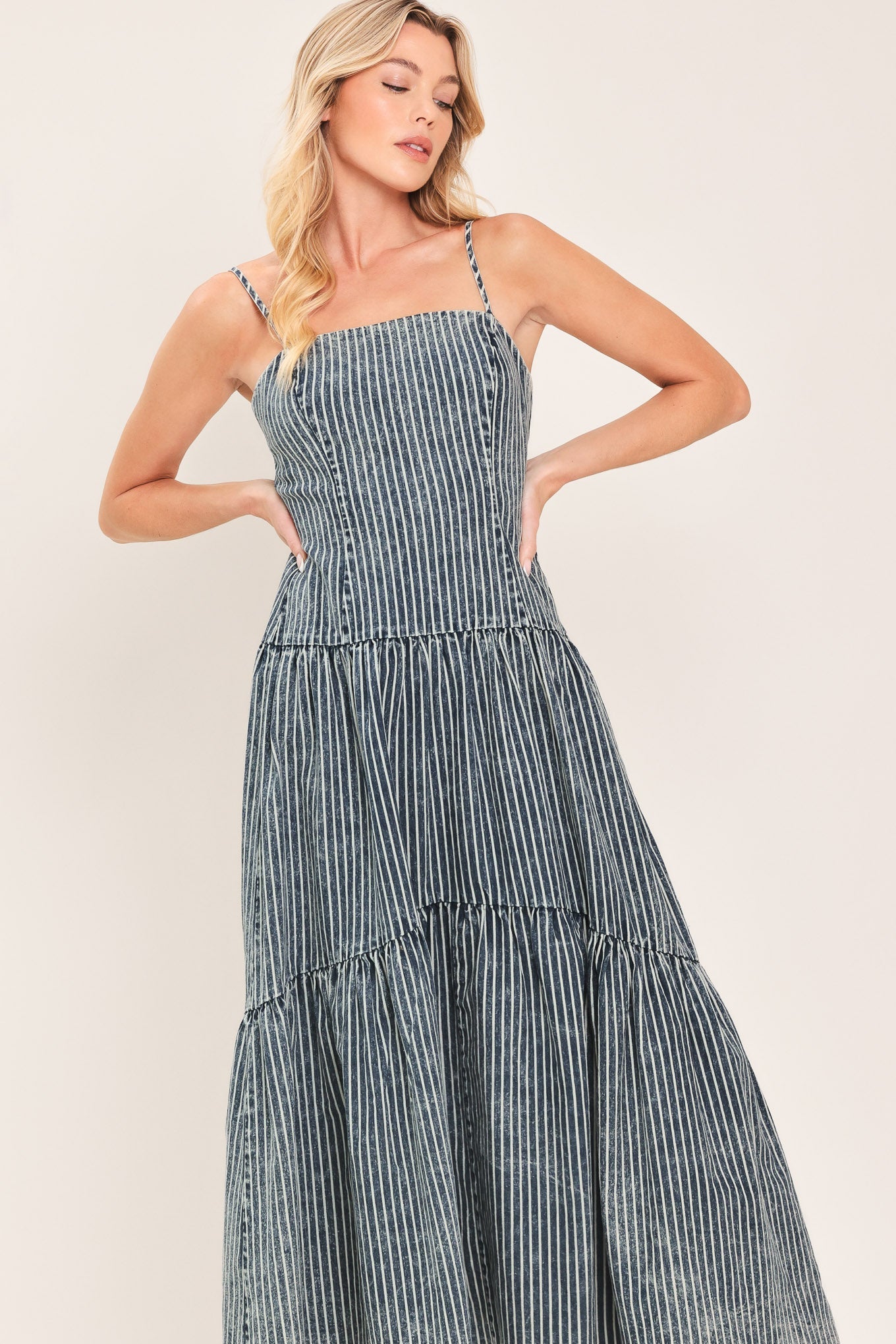 EASYGOING ROMANCE DENIM MIDI DRESS