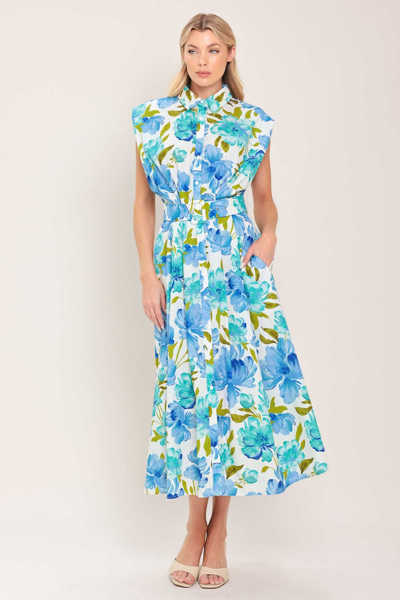 MODERN BLOOM WOVEN MIDI DRESS