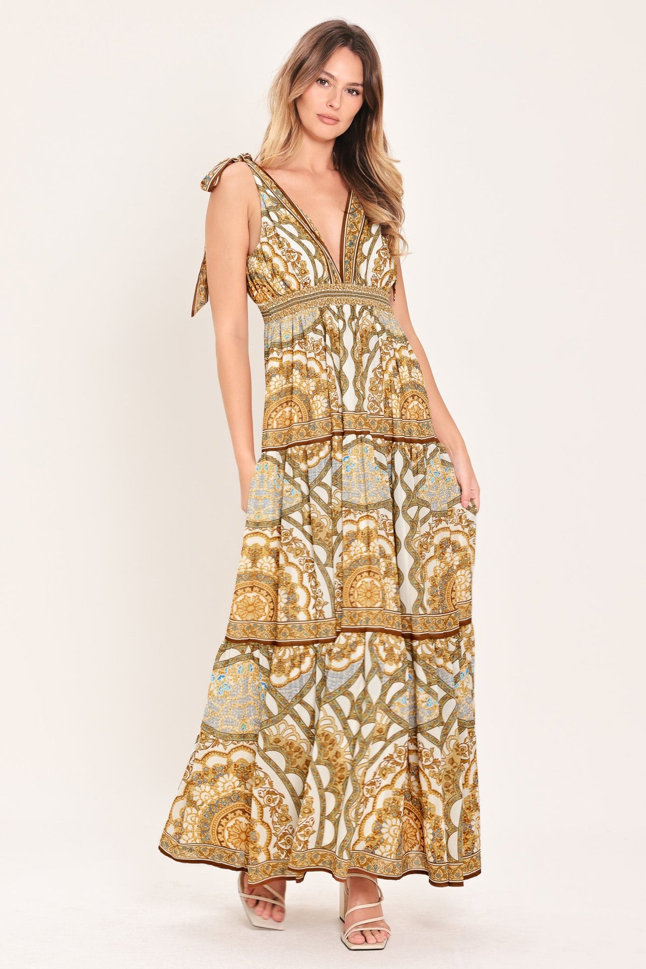 GOLDEN MOSAIC WOVEN MAXI DRESS