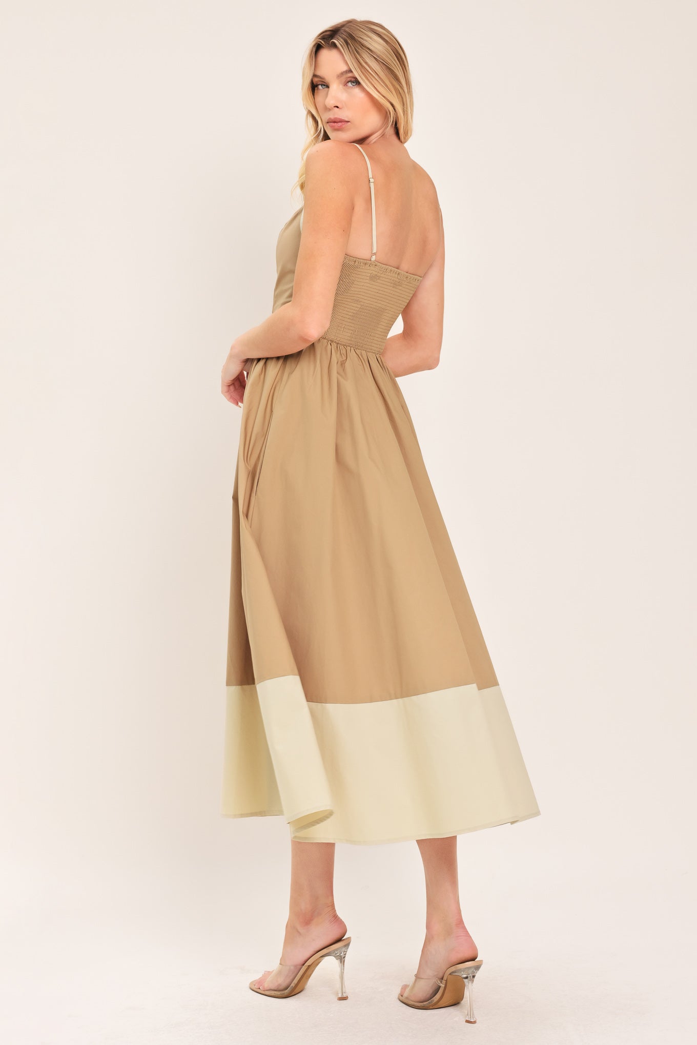 SANDSTONE SWEETHEART WOVEN MIDI DRESS