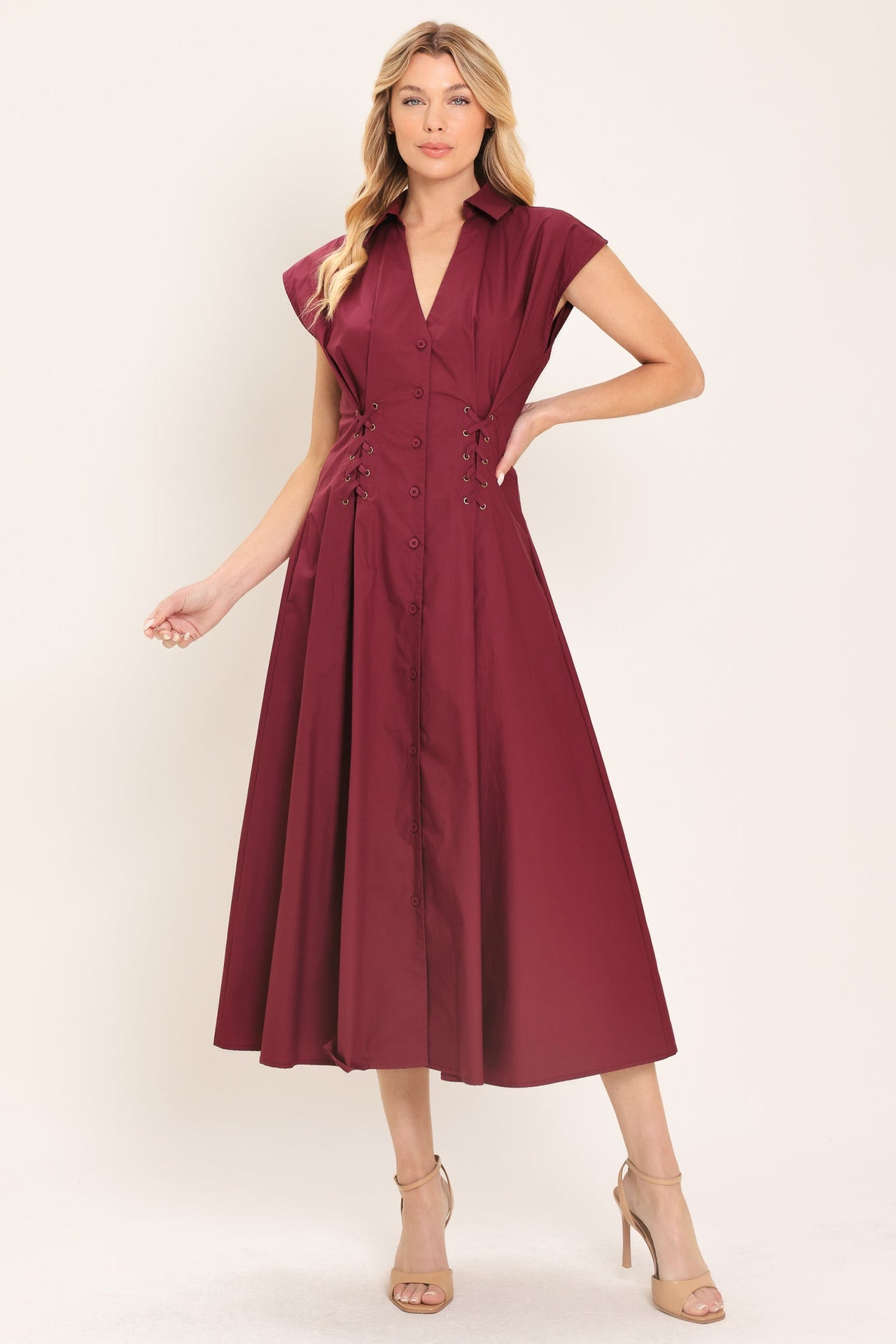 CABERNET CHARM WOVEN MIDI DRESS