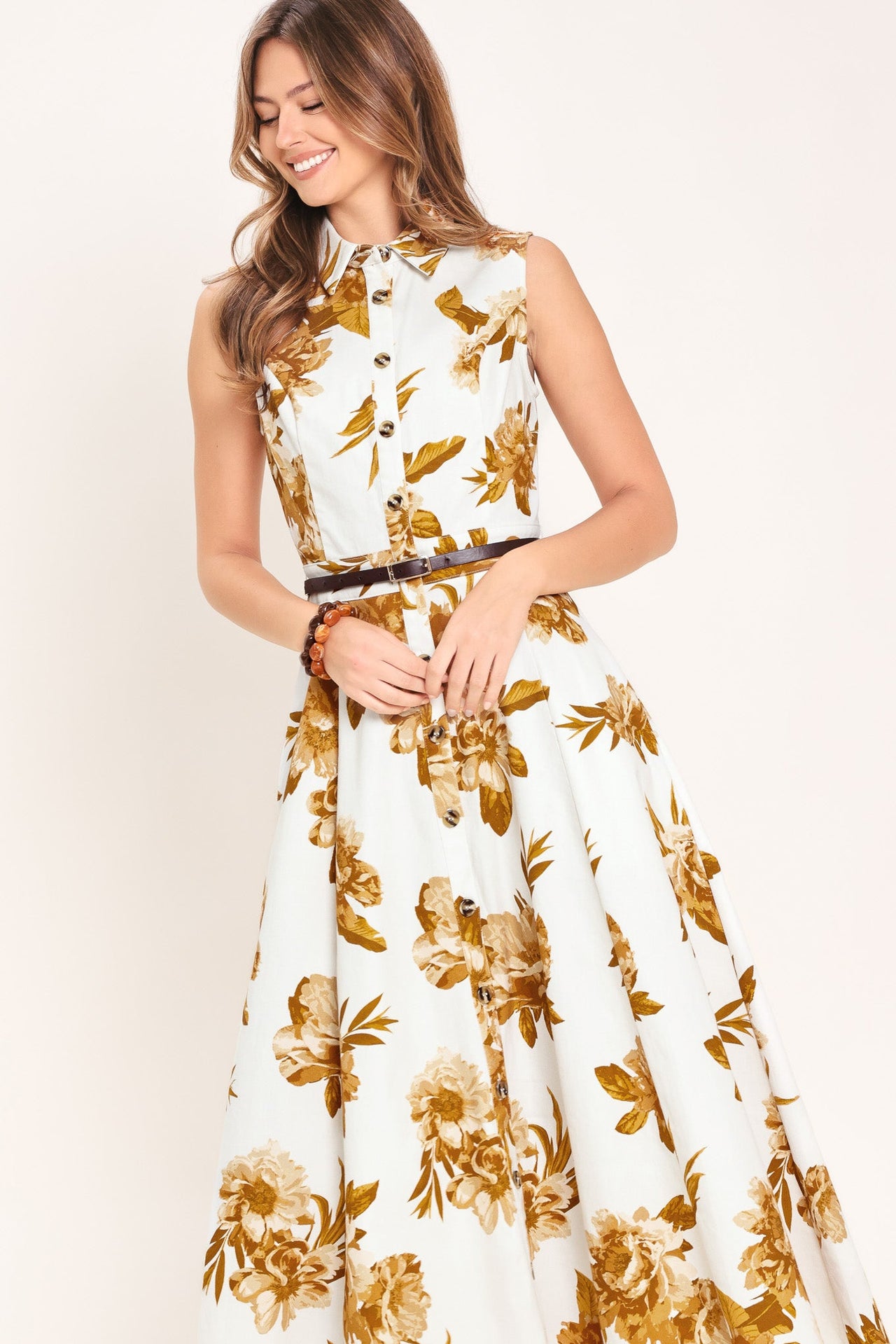 GOLDEN PETALS WOVEN MIDI DRESS