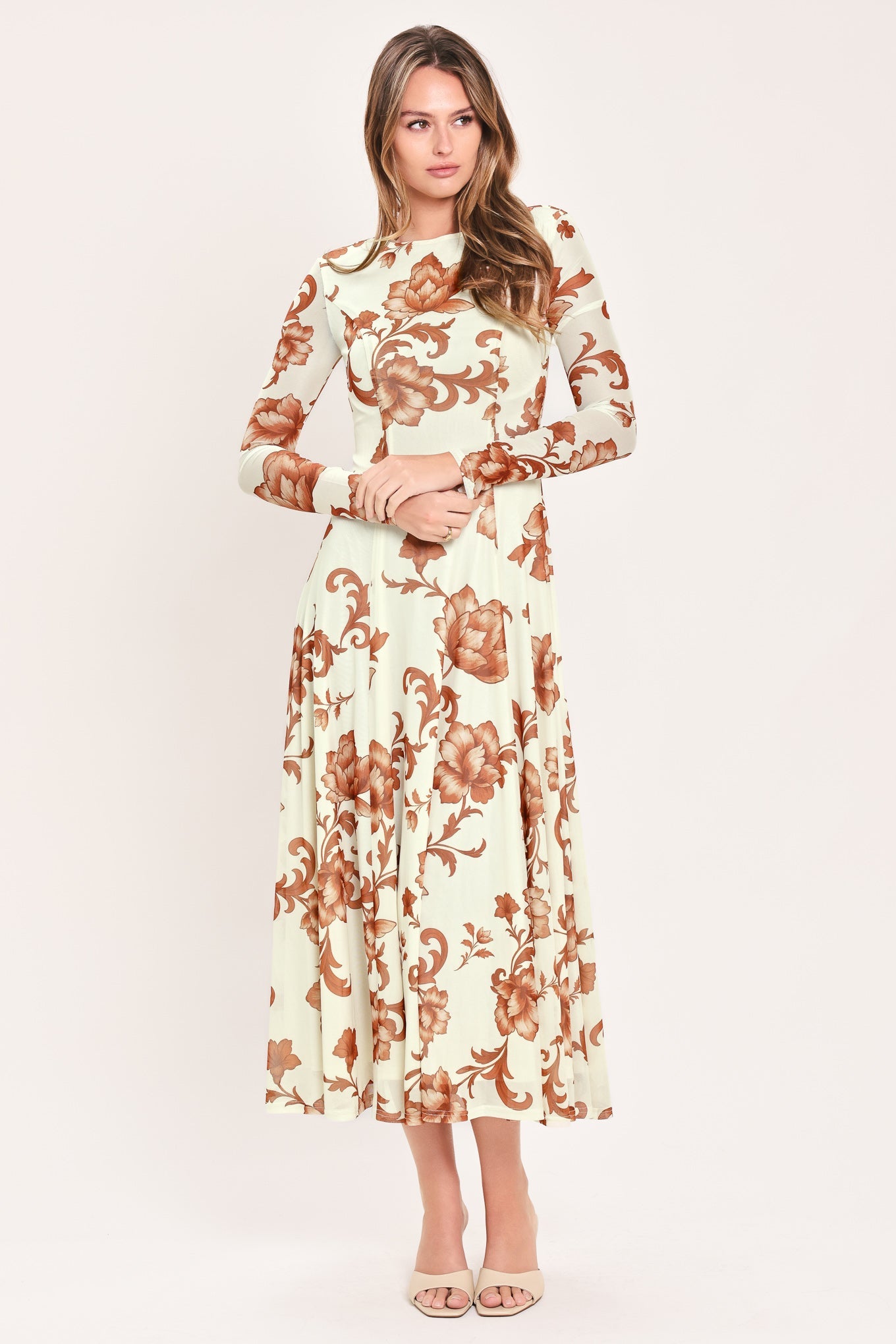 HEIRLOOM FLOWERS POWER MESH MIDI DRESS