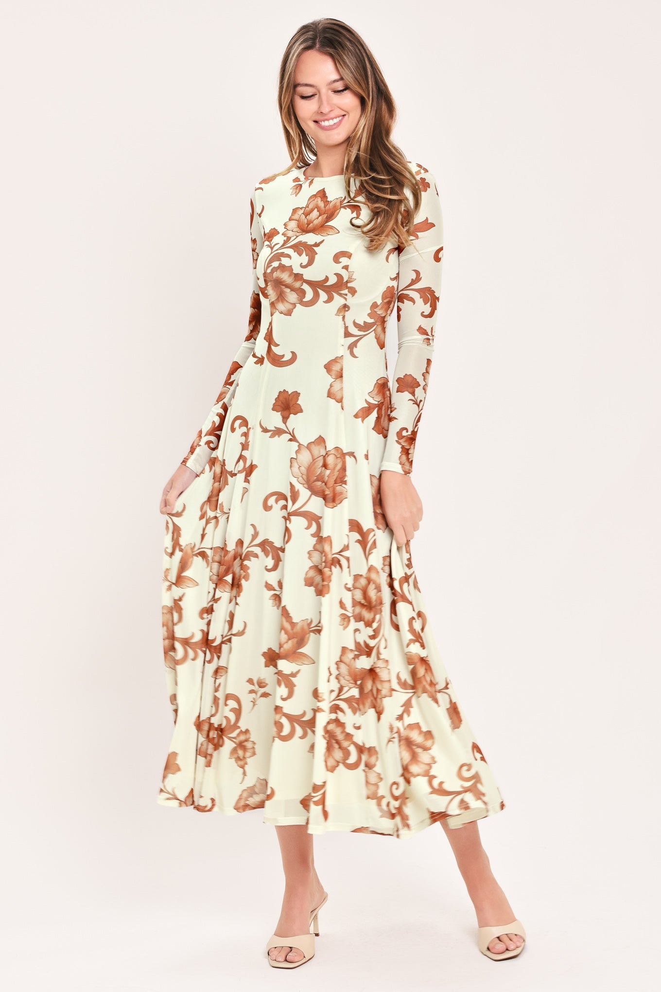 HEIRLOOM FLOWERS POWER MESH MIDI DRESS