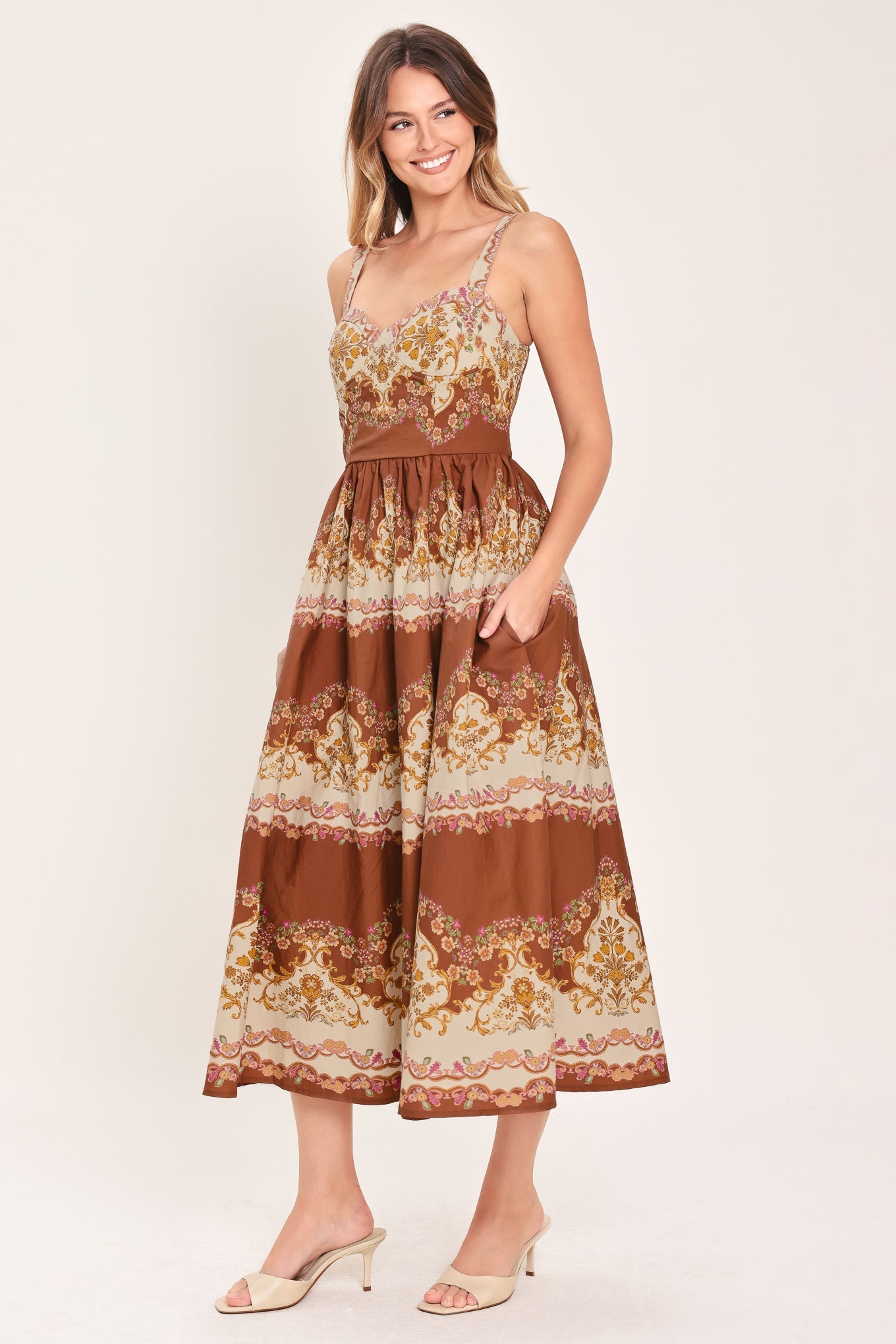 TOFFEE TREASURE WOVEN MIDI DRESS