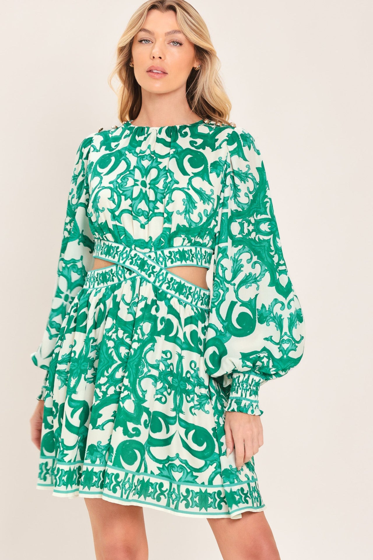 EMERALD FRESCO WOVEN MINI DRESS