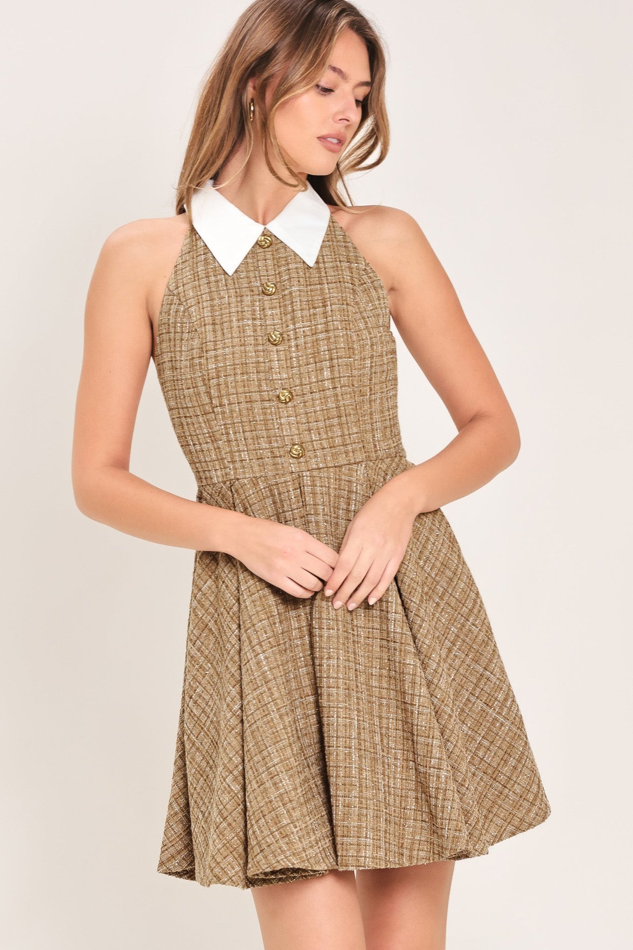 CAMBRIDGE COLLAR WOVEN TWEED MINI DRESS