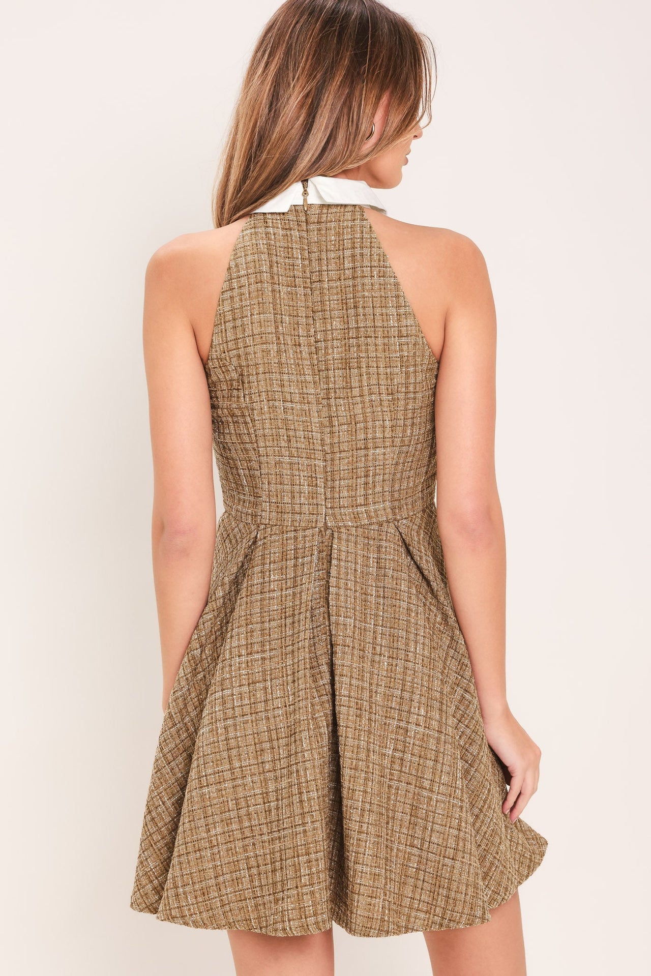 CAMBRIDGE COLLAR WOVEN TWEED MINI DRESS