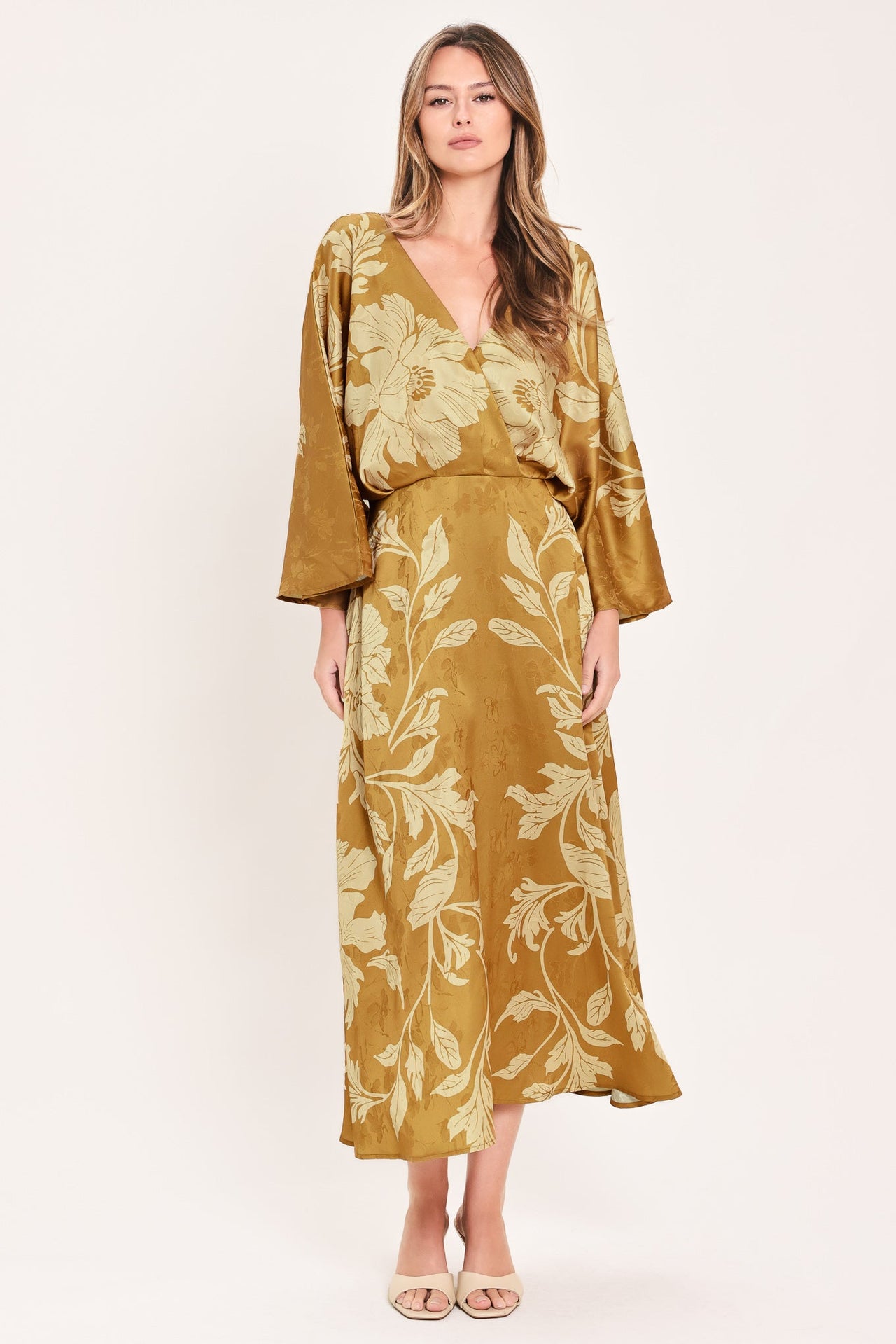 BUTTERSCOTCH BLOSSOM WOVEN MIDI DRESS