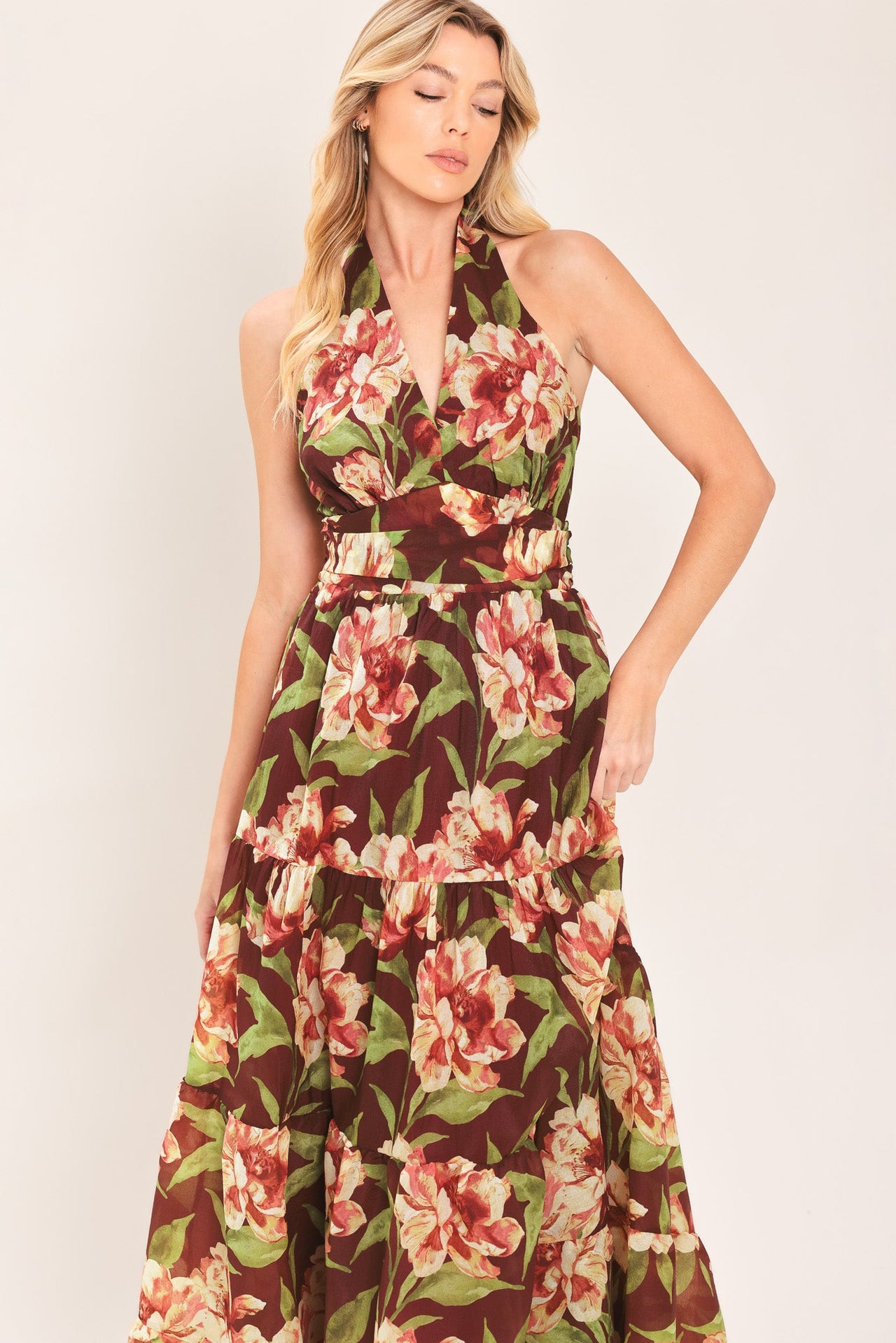 MERLOT MAGNOLIA WOVEN MAXI DRESS