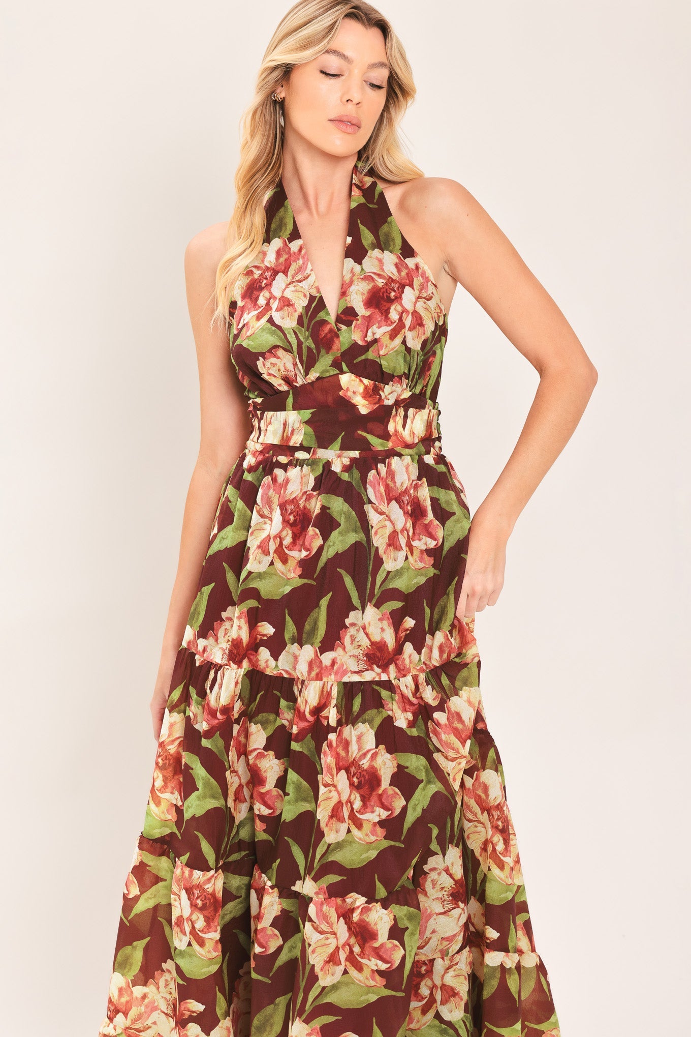 MERLOT MAGNOLIA WOVEN MAXI DRESS