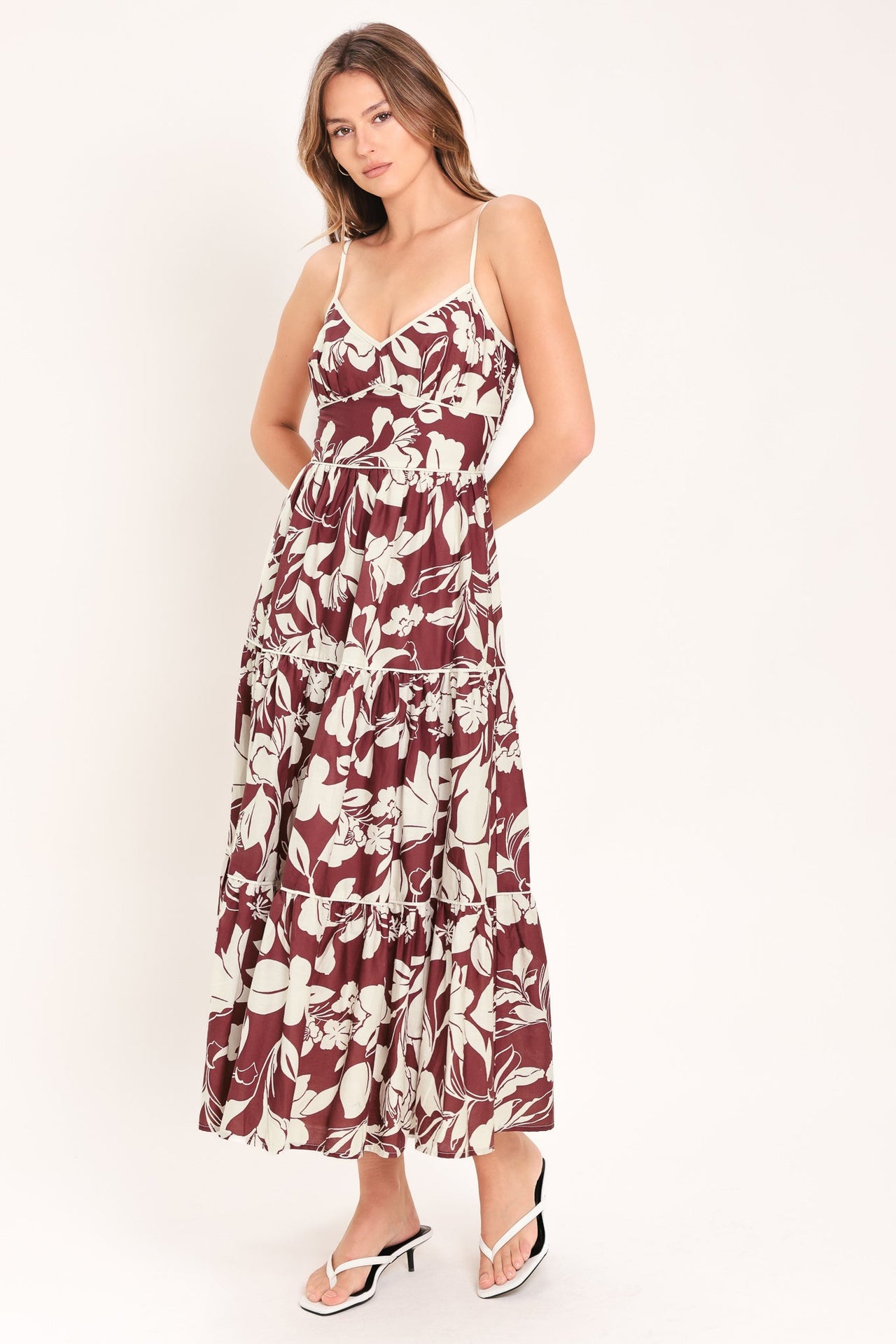 ROMANCE IN WINE WOVEN MIDI DRESS