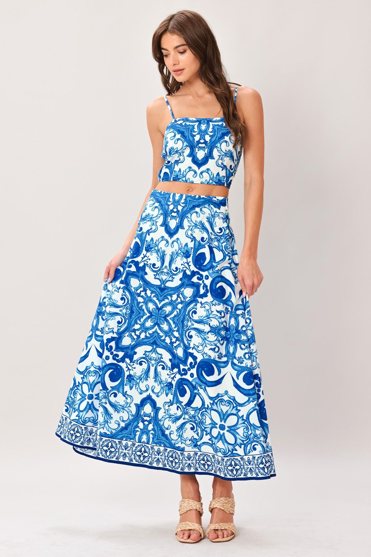 COASTAL MOSAIC WOVEN MIDI CIRCLE SKIRT