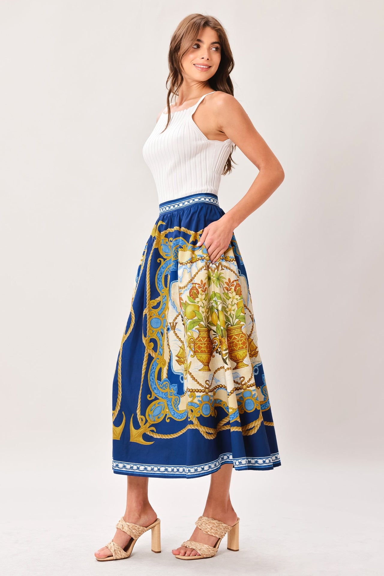 BAROQUE ESCAPE WOVEN MIDI SKIRT