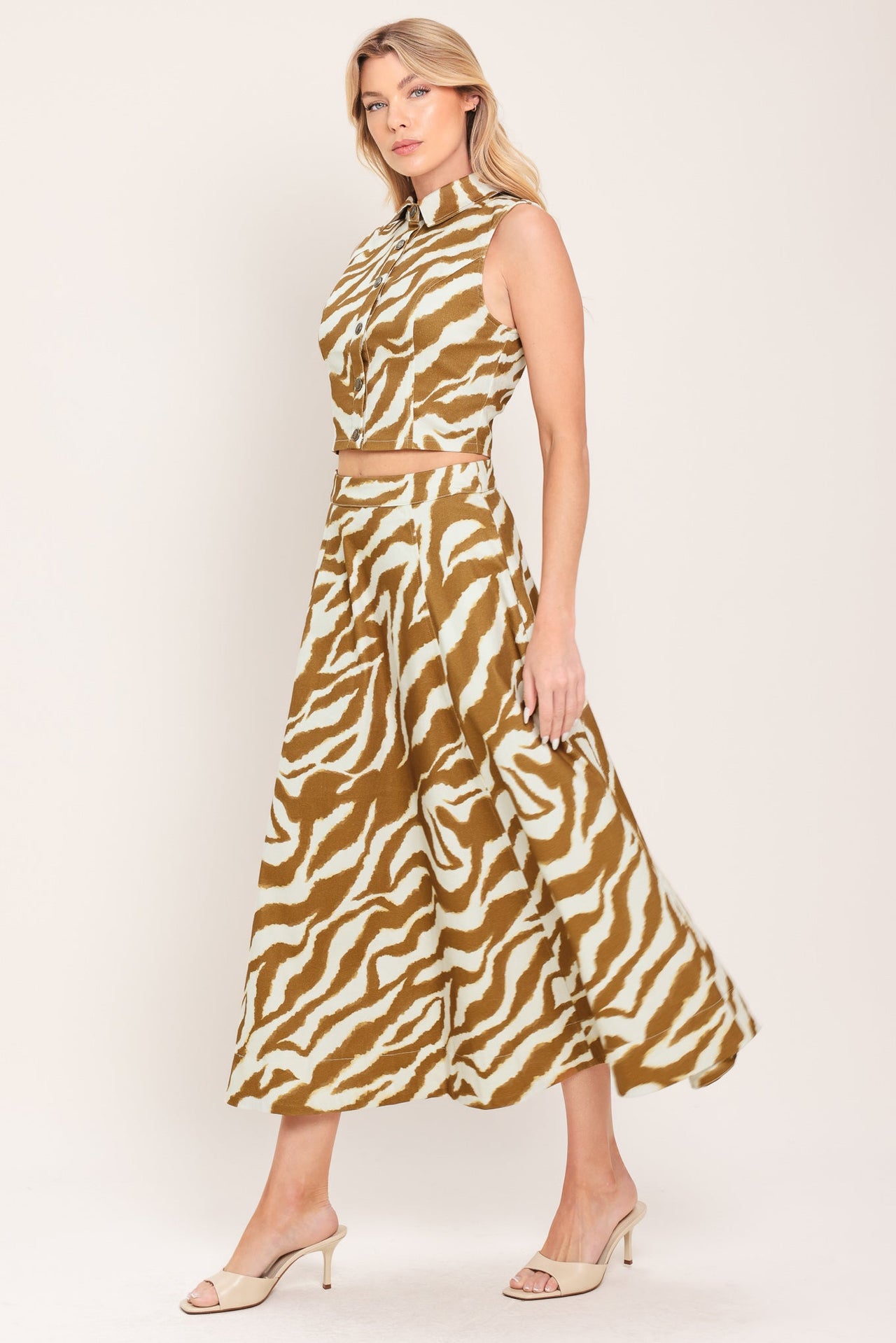 TERRA STRIPE WOVEN MIDI SKIRT