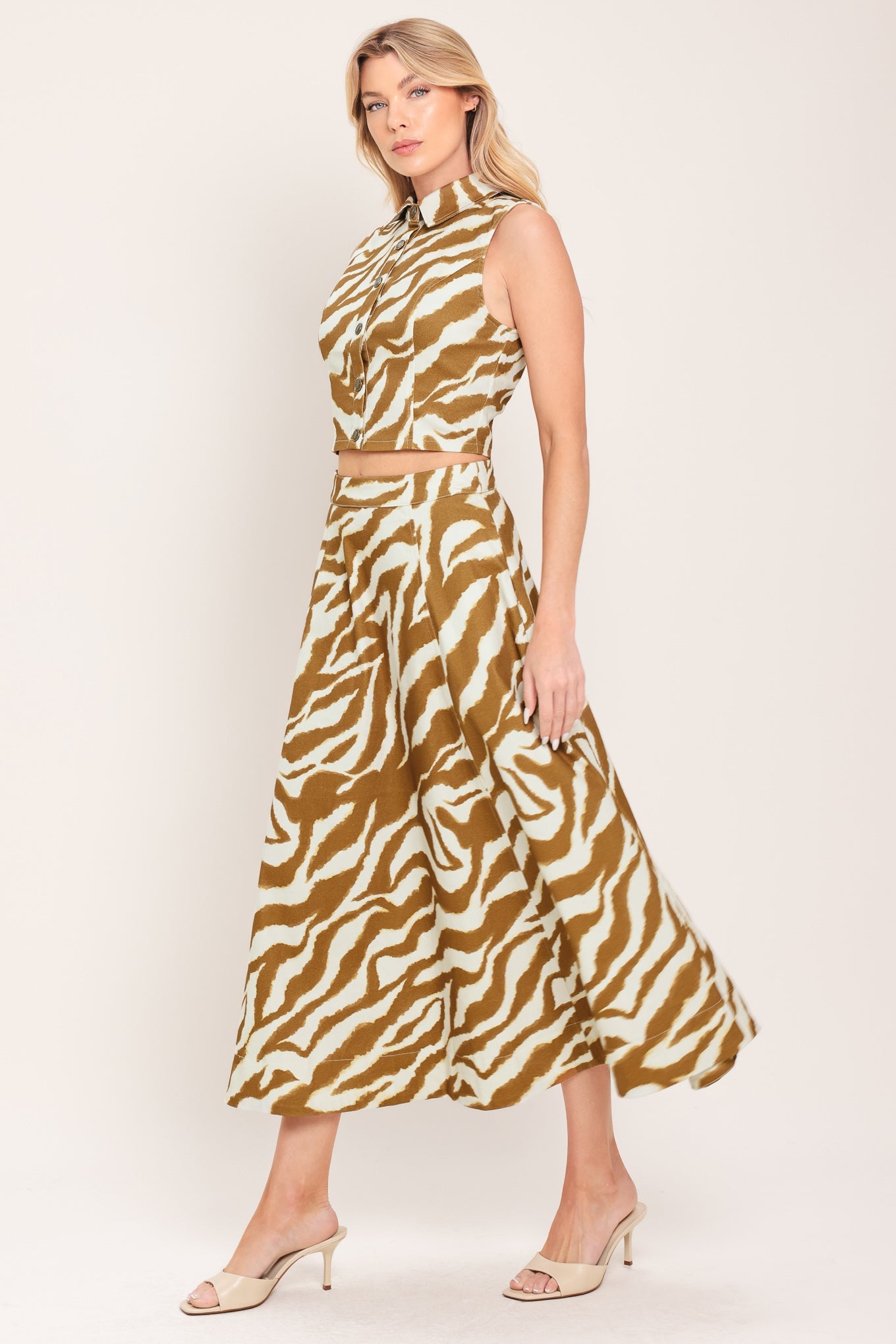 TERRA STRIPE WOVEN MIDI SKIRT